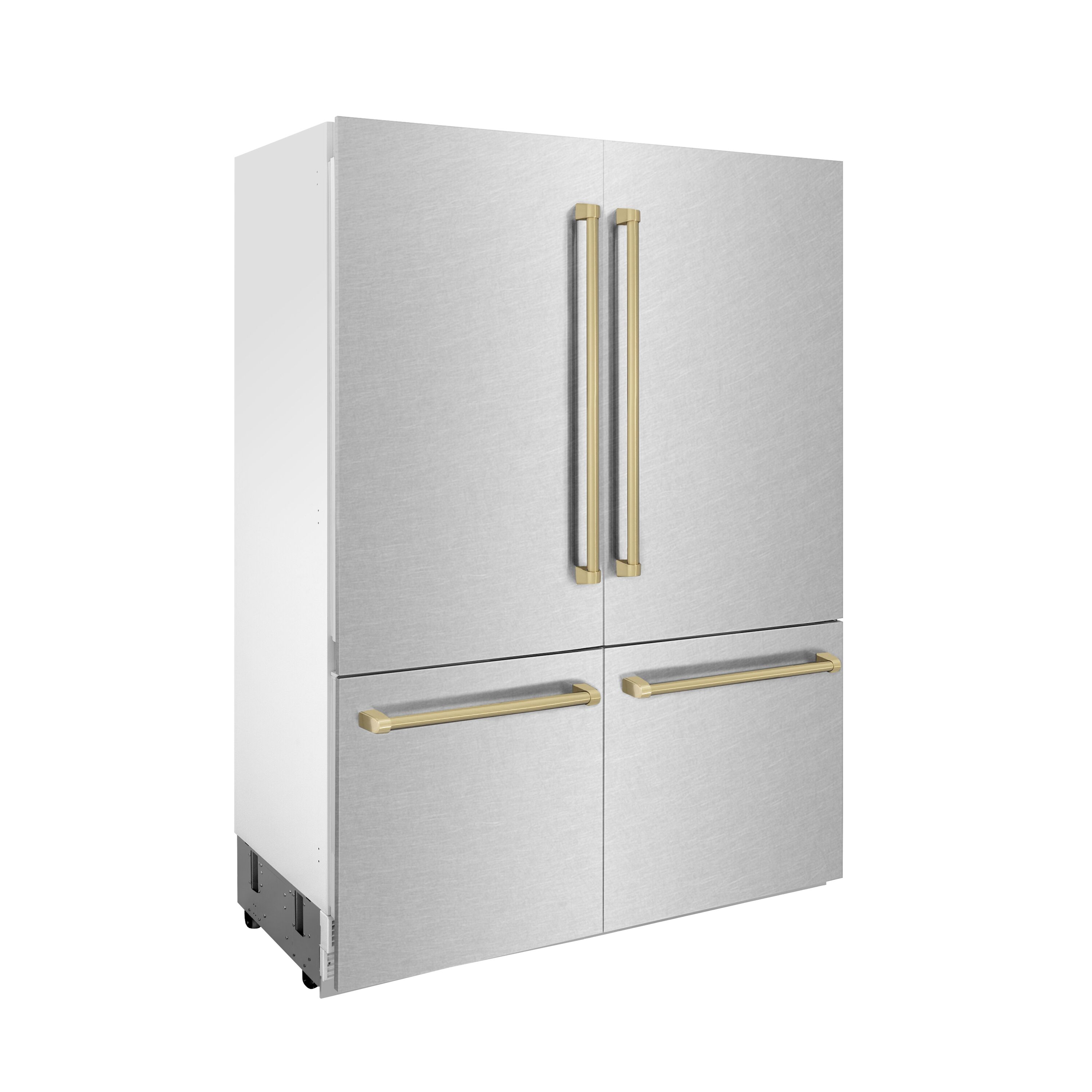 Refrigerador Empotrado de Puertas Francesas con Dispensador de Hielo y Agua (Acero Inoxidable Resistente a las Huellas Dactilares con Manijas de Bronce Champagne) con Certificación ENERGY STAR