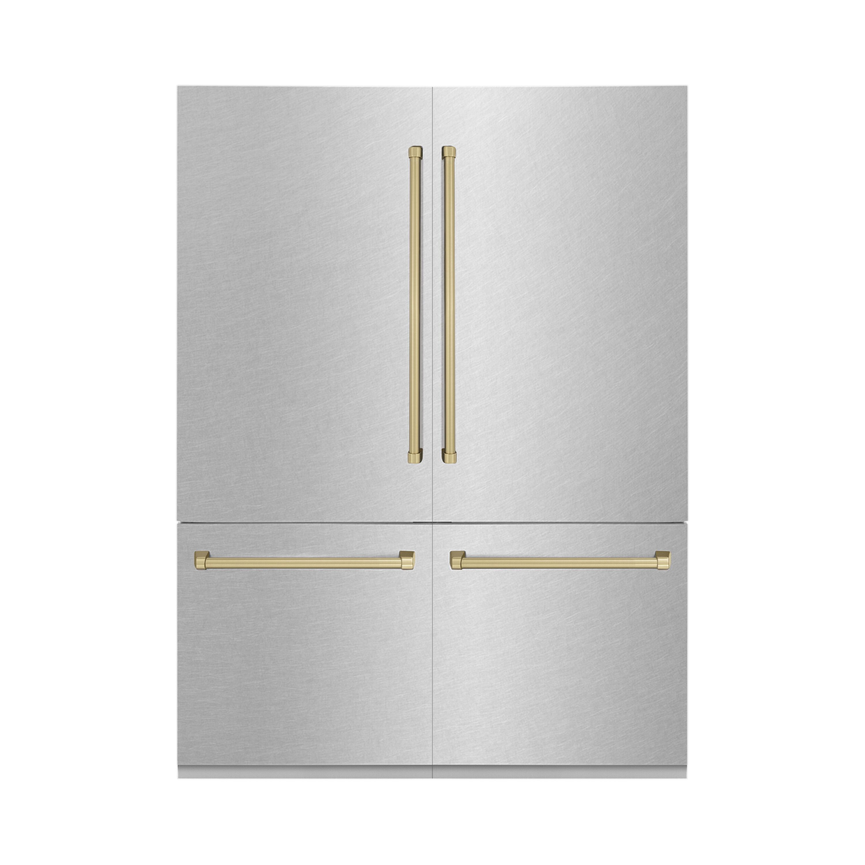 Refrigerador Empotrado de Puertas Francesas con Dispensador de Hielo y Agua (Acero Inoxidable Resistente a las Huellas Dactilares con Manijas de Bronce Champagne) con Certificación ENERGY STAR