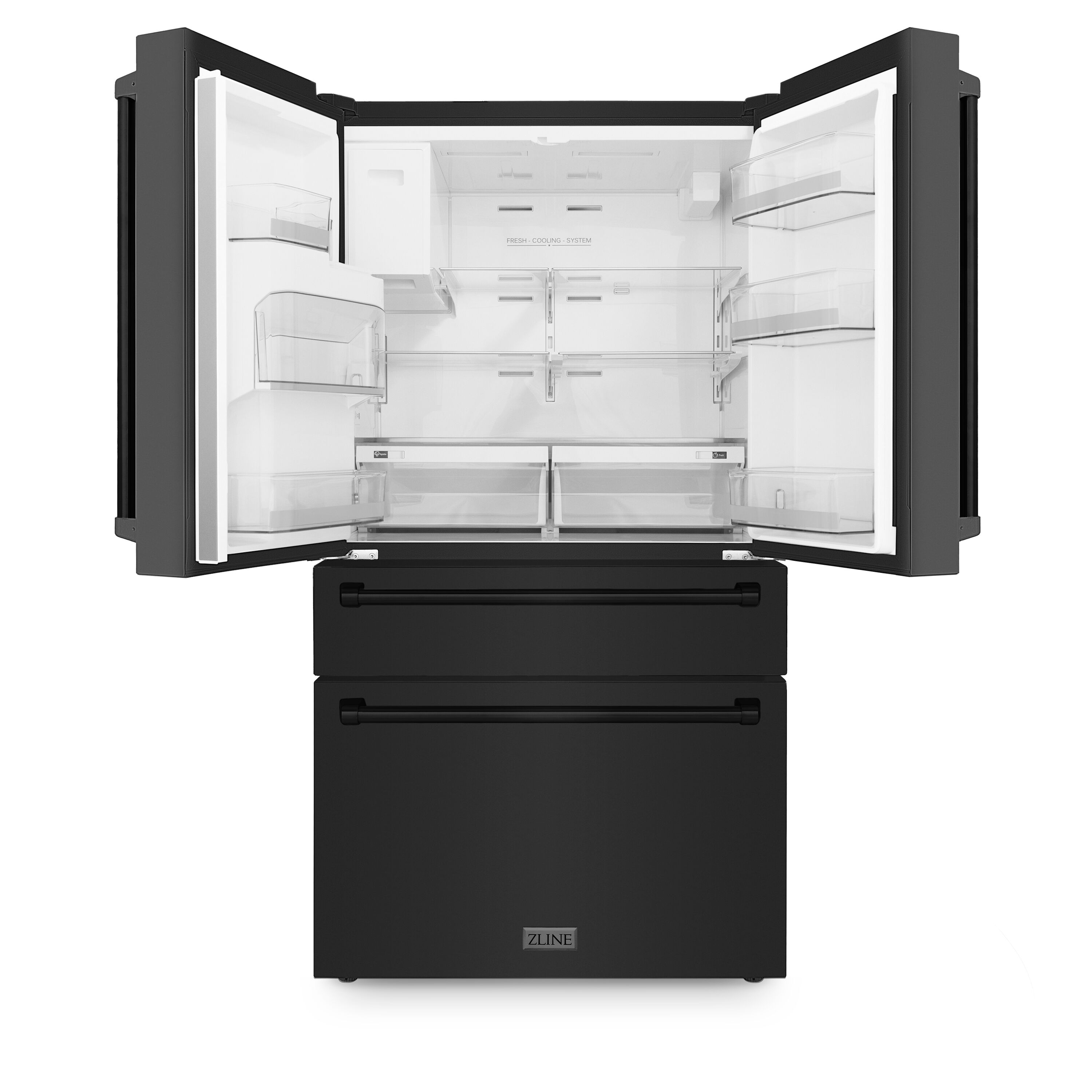 Refrigerador Francés de Puerta Doble de 4 Puertas con Dispensador de Agua y Doble Fabricante de Hielo de ZLINE KITCHEN & BATH (Acero Inoxidable Negro Resistente a las Huellas Digitales) Certificado por ENERGY STAR con una Profundidad de Encimera de 21.6 pies cúbicos RFM-W-WF-36-BS