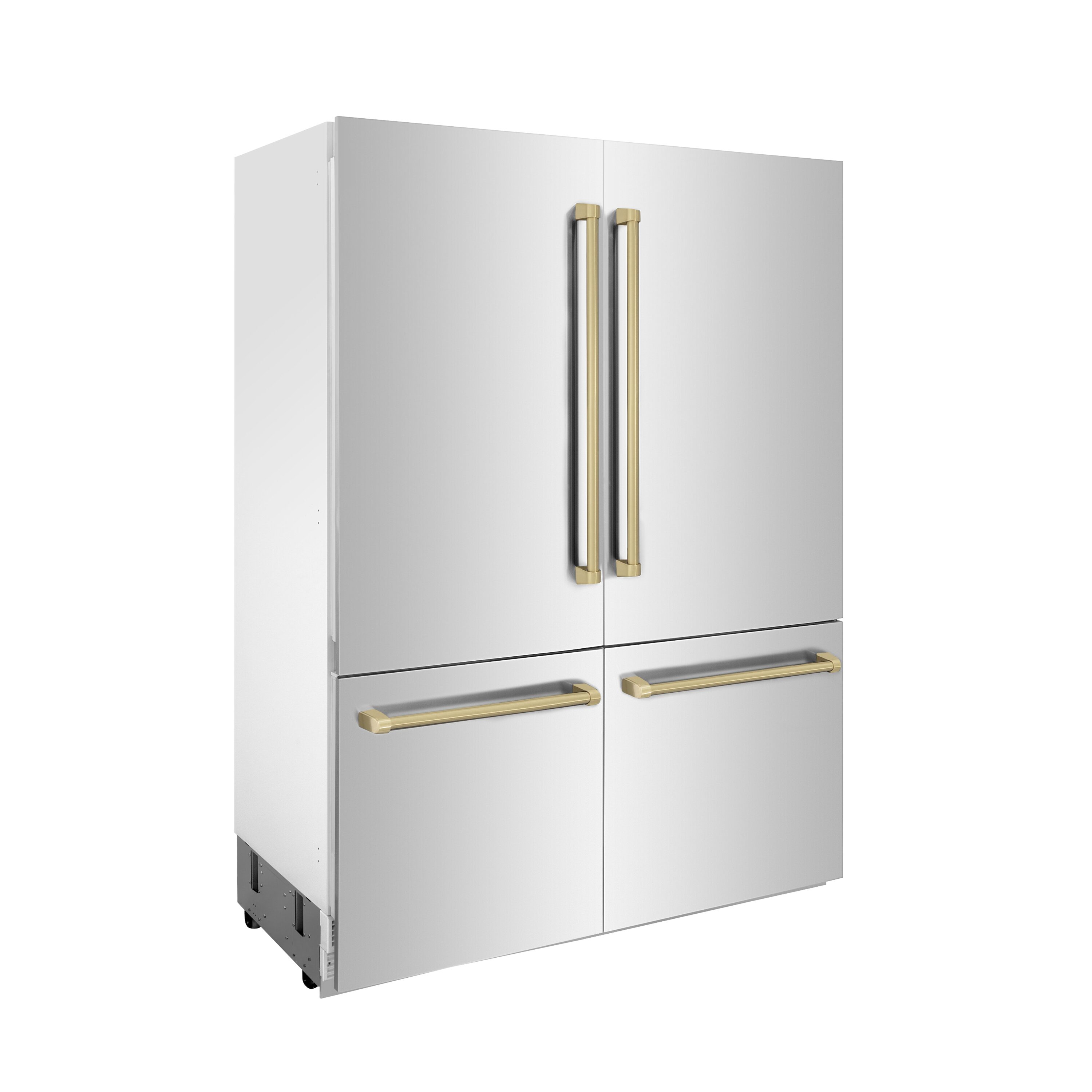 Refrigerador empotrado de puertas francesas de 4 puertas ZLINE KITCHEN & BATH Counter-Depth Autograph Edition de 32.2 pies cúbicos con fabricador de hielo y dispensador de agua (acero inoxidable con manijas de bronce champán) Certificado ENERGY STAR RBIVZ-304-60-CB