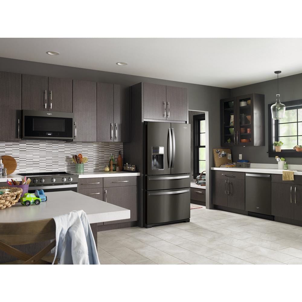 Refrigerador Francés de 4 Puertas de 26.2 pies cúbicos de Profundidad Estándar con Fabricador de Hielo, Dispensador de Agua y Hielo (Acero Inoxidable Negro Resistente a las Huellas Dactilares)