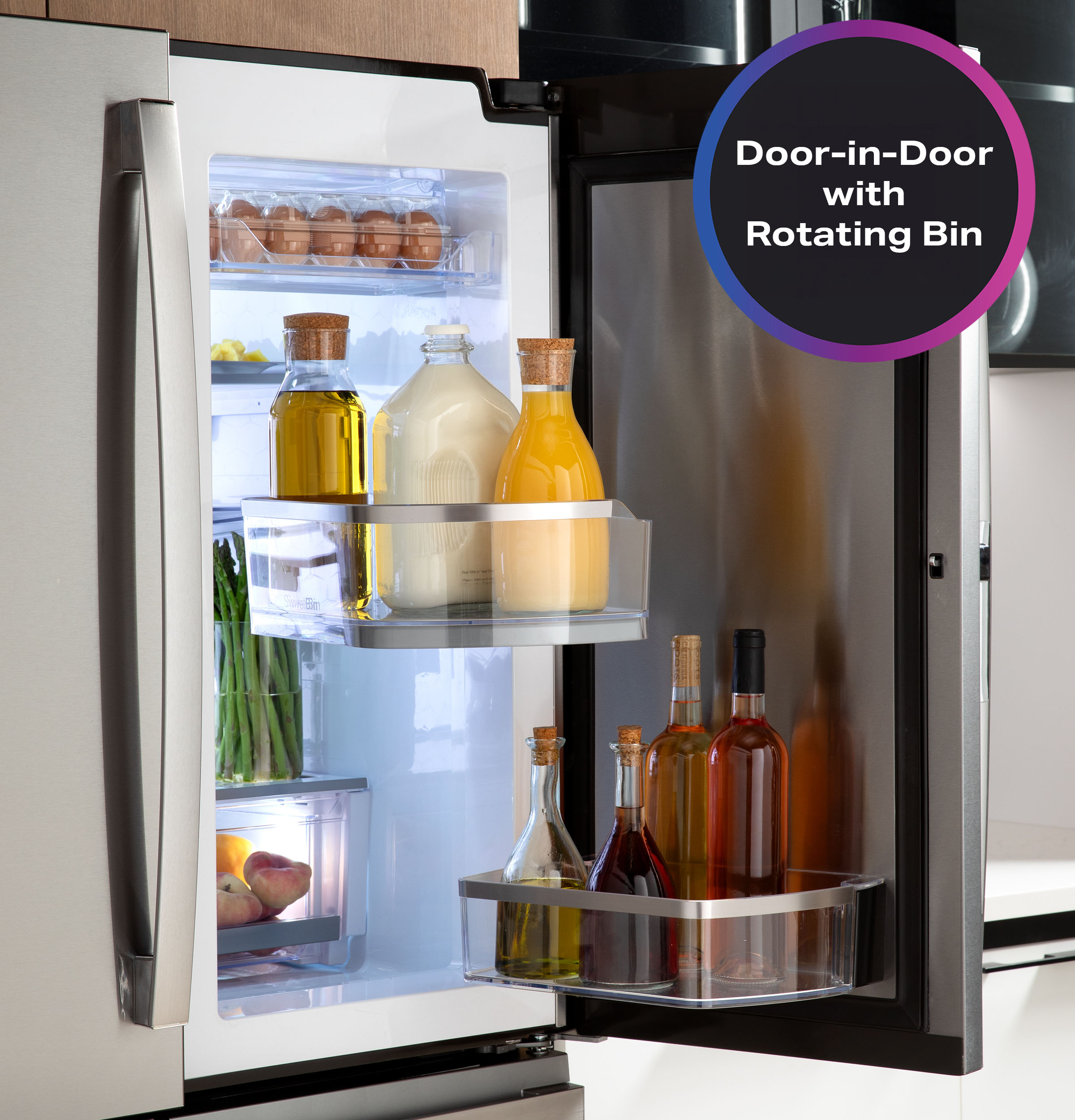 Refrigerador Francés de 4 puertas con dispensador de hielo y agua, y puerta dentro de puerta, resistente a huellas dactilares, certificado ENERGY STAR GE Profile de 28 pies cúbicos de profundidad estándar y compatible con tecnología inteligente_PAD28BYTFS