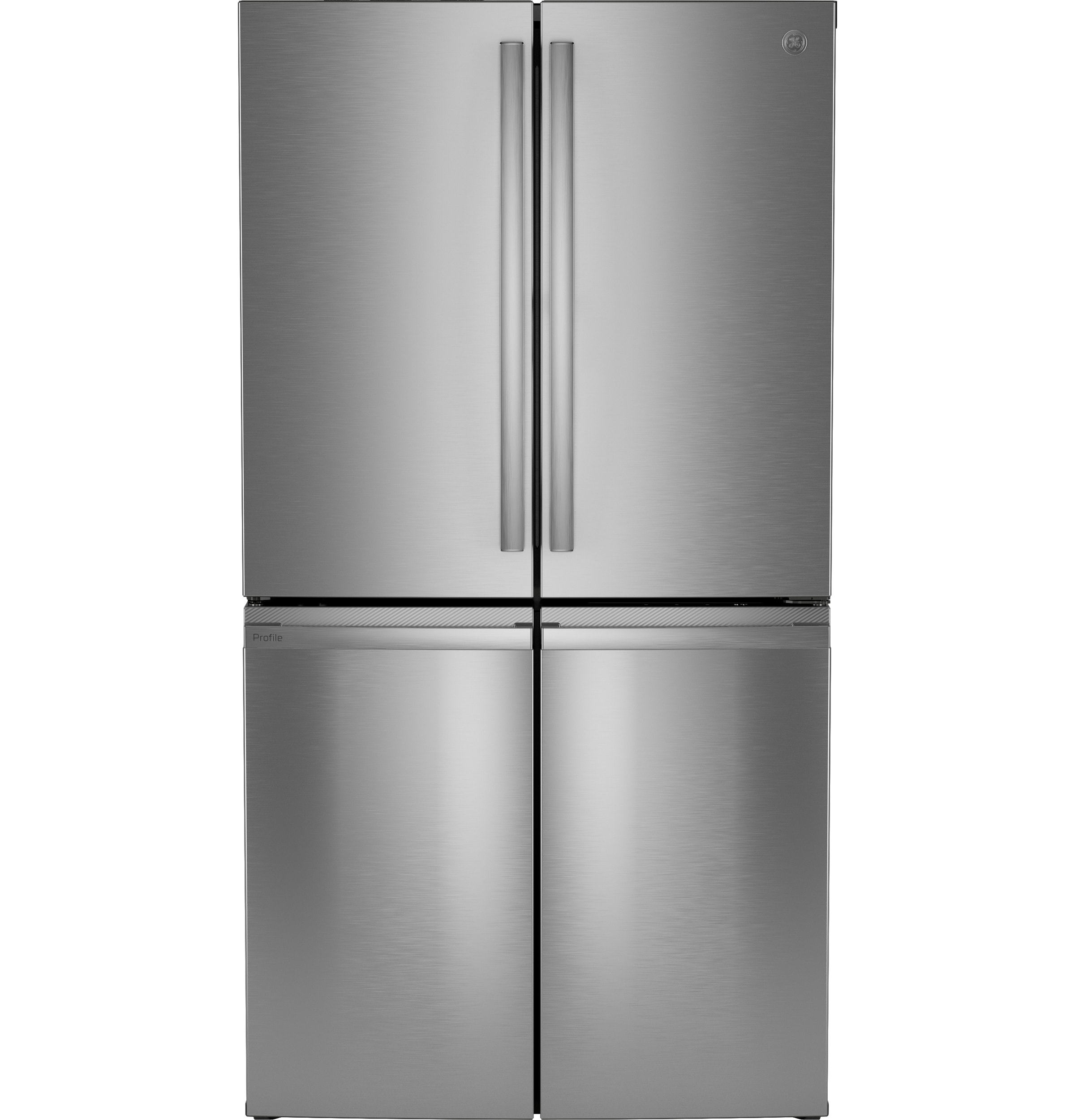 Refrigerador Francés de 4 puertas con dispensador de hielo y agua, y puerta dentro de puerta, resistente a huellas dactilares, certificado ENERGY STAR GE Profile de 28 pies cúbicos de profundidad estándar y compatible con tecnología inteligente_PAD28BYTFS