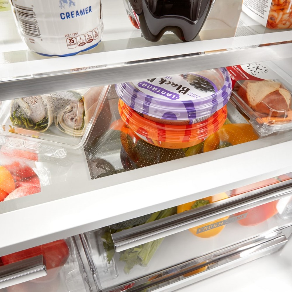 Refrigerador francés de 4 puertas Whirlpool de 19.2 pies cúbicos de profundidad de mostrador con fabricador de hielo y dispensador de agua e hielo (Acero Inoxidable resistente a huellas dactilares) WRQC7836RZ