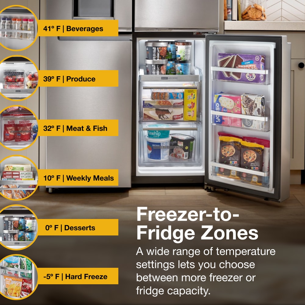 Refrigerador francés de 4 puertas Whirlpool de 19.2 pies cúbicos de profundidad de mostrador con fabricador de hielo y dispensador de agua e hielo (Acero Inoxidable resistente a huellas dactilares) WRQC7836RZ