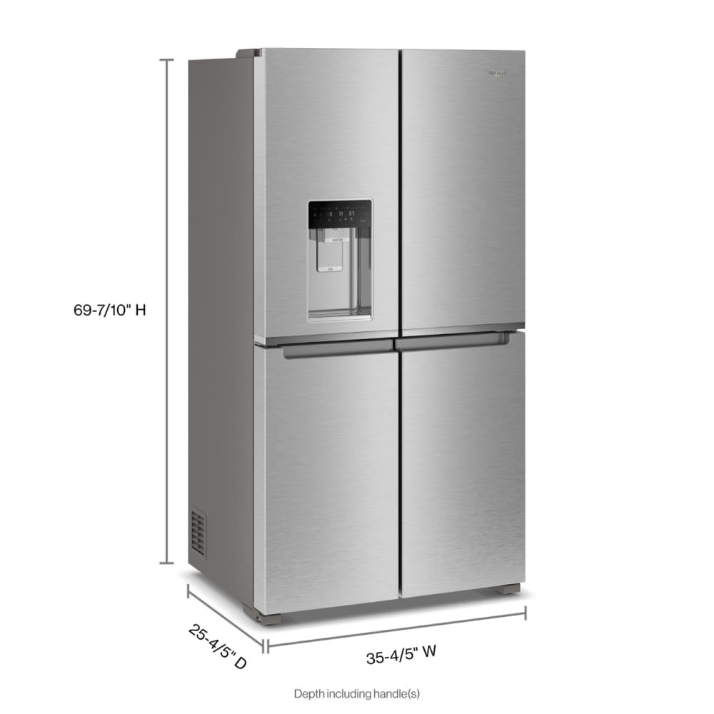 Refrigerador francés de 4 puertas Whirlpool de 19.2 pies cúbicos de profundidad de mostrador con fabricador de hielo y dispensador de agua e hielo (Acero Inoxidable resistente a huellas dactilares) WRQC7836RZ