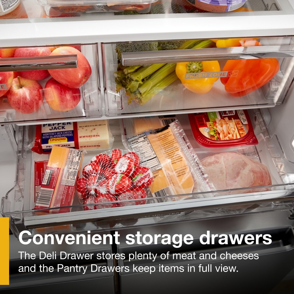 Refrigerador francés de 4 puertas Whirlpool de 19.2 pies cúbicos de profundidad de mostrador con fabricador de hielo y dispensador de agua e hielo (Acero Inoxidable resistente a huellas dactilares) WRQC7836RZ