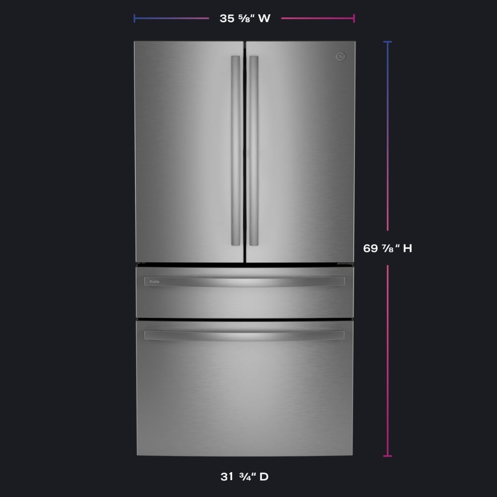 Refrigerador de Puertas Francesas GE Profile de 23.2 pies cúbicos de Profundidad de Mostrador, Compatible con Smart (Acero Inoxidable) con Fabricador de Hielo y Dispensador de Agua, Certificado ENERGY STAR