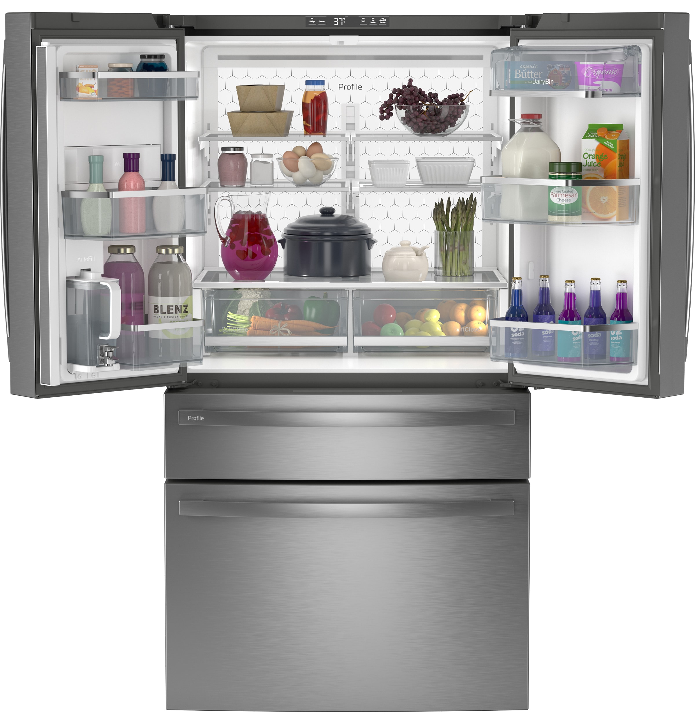 Refrigerador de Puertas Francesas GE Profile de 23.2 pies cúbicos de Profundidad de Mostrador, Compatible con Smart (Acero Inoxidable) con Fabricador de Hielo y Dispensador de Agua, Certificado ENERGY STAR