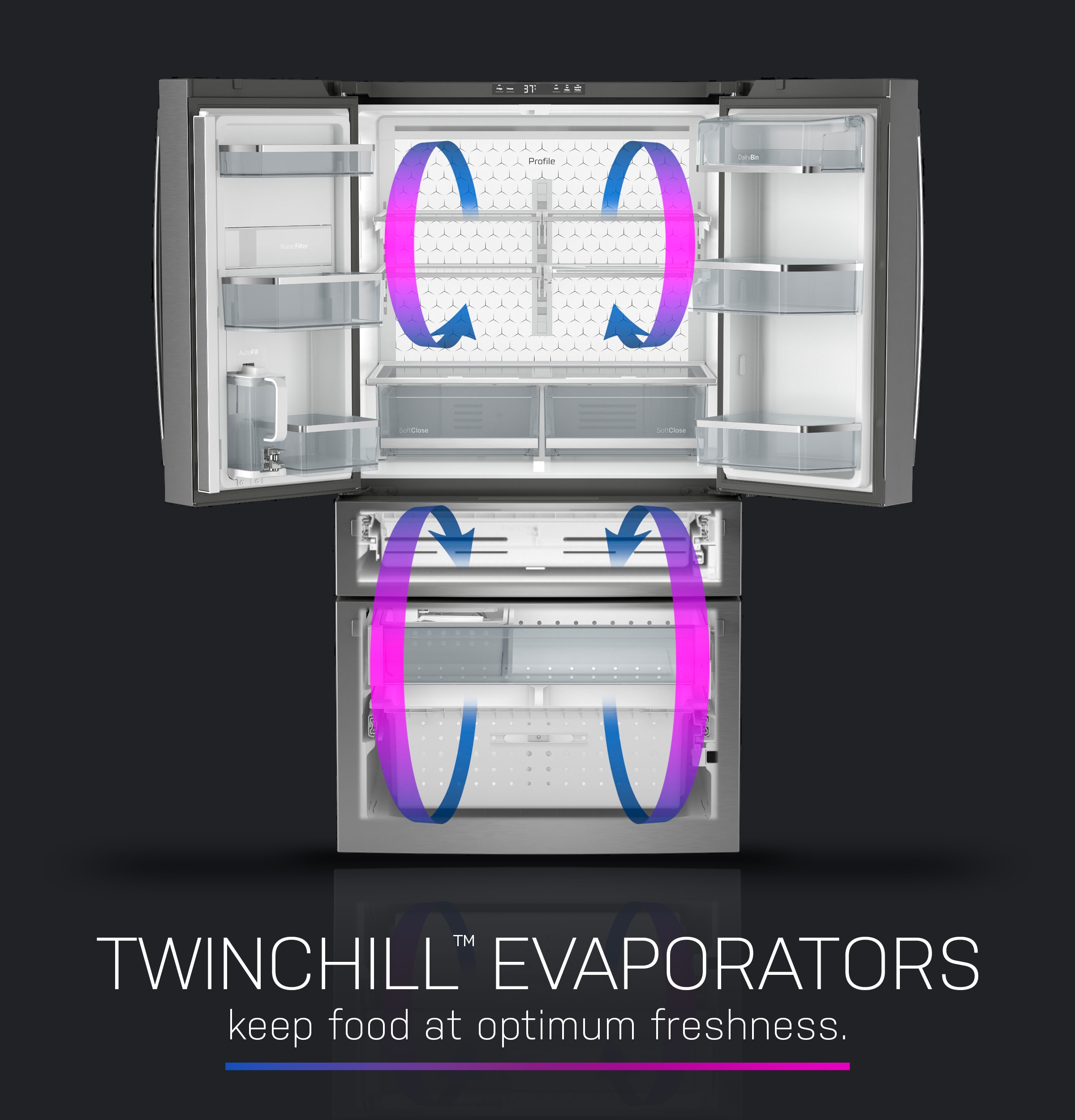 Refrigerador de Puertas Francesas GE Profile de 23.2 pies cúbicos de Profundidad de Mostrador, Compatible con Smart (Acero Inoxidable) con Fabricador de Hielo y Dispensador de Agua, Certificado ENERGY STAR