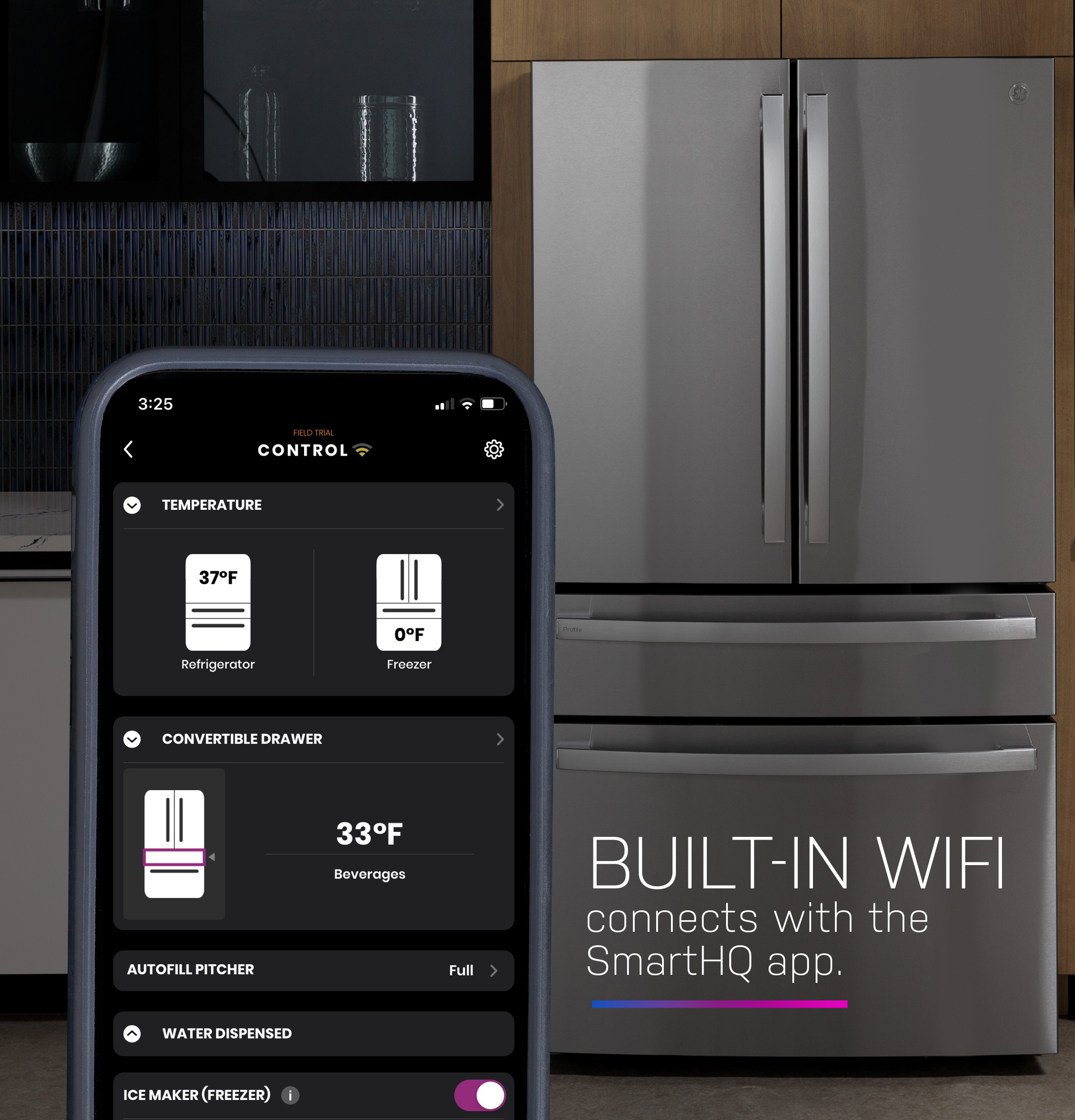 Refrigerador de Puertas Francesas GE Profile de 23.2 pies cúbicos de Profundidad de Mostrador, Compatible con Smart (Acero Inoxidable) con Fabricador de Hielo y Dispensador de Agua, Certificado ENERGY STAR