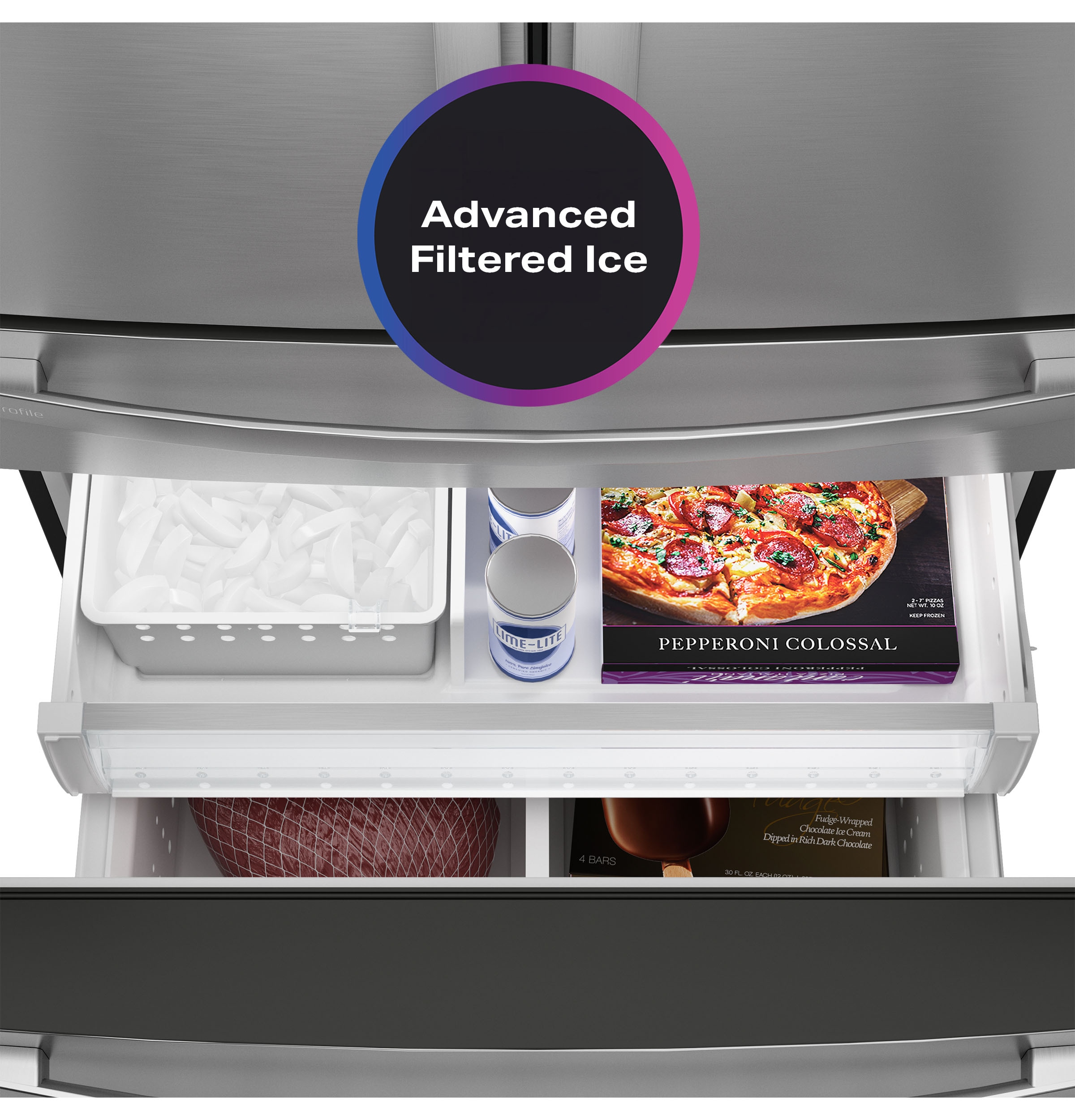 Refrigerador de Puertas Francesas GE Profile de 23.2 pies cúbicos de Profundidad de Mostrador, Compatible con Smart (Acero Inoxidable) con Fabricador de Hielo y Dispensador de Agua, Certificado ENERGY STAR