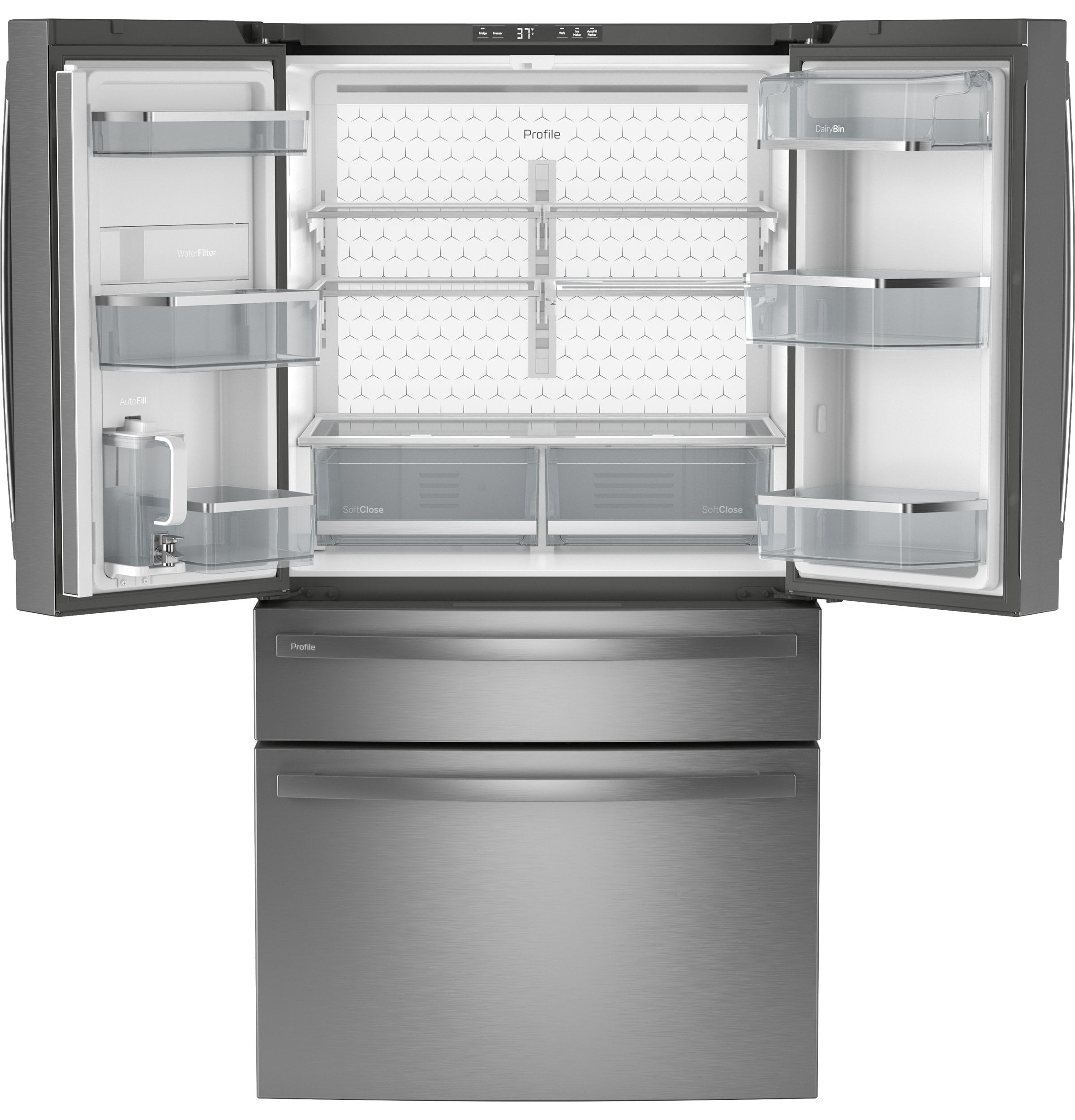 Refrigerador de Puertas Francesas GE Profile de 23.2 pies cúbicos de Profundidad de Mostrador, Compatible con Smart (Acero Inoxidable) con Fabricador de Hielo y Dispensador de Agua, Certificado ENERGY STAR