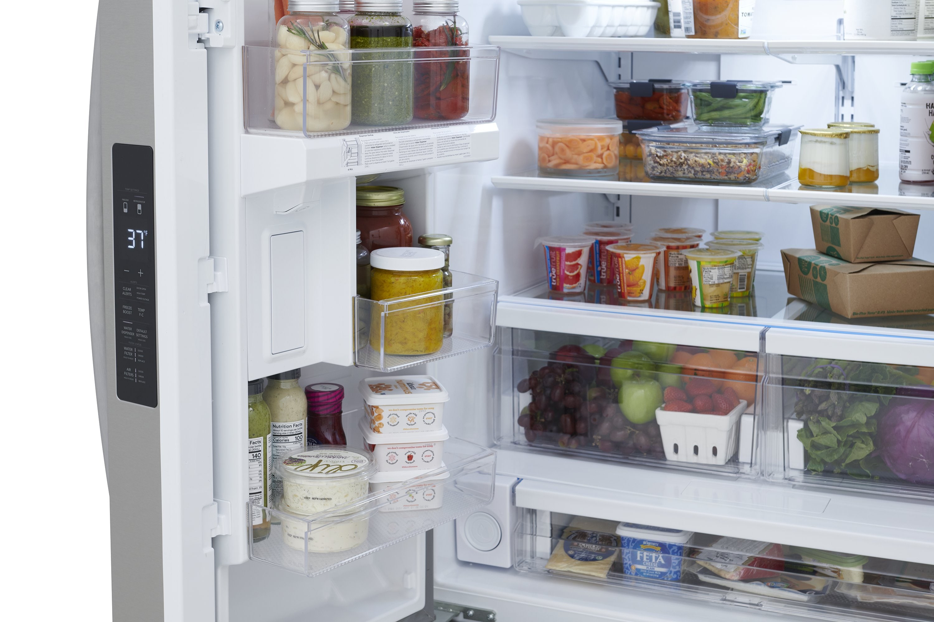 Refrigerador Francés de 3 Puertas de Profundidad Estándar de 28.8 pies cúbicos con Fabricador de Hielo y Dispensador de Agua (Acero Inoxidable Anti-huellas) Certificado ENERGY STAR.