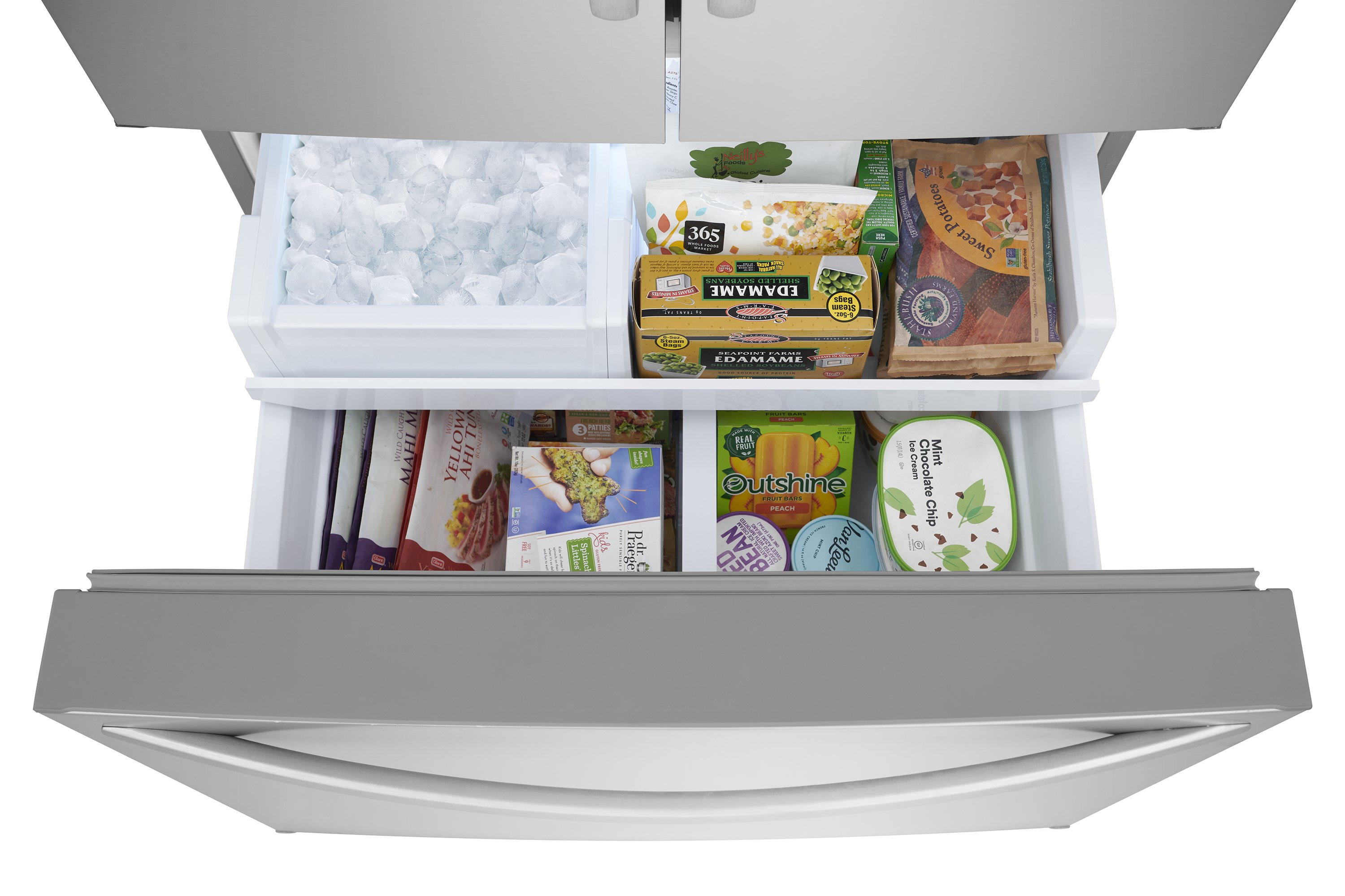 Refrigerador Francés de 3 Puertas de Profundidad Estándar de 28.8 pies cúbicos con Fabricador de Hielo y Dispensador de Agua (Acero Inoxidable Anti-huellas) Certificado ENERGY STAR.