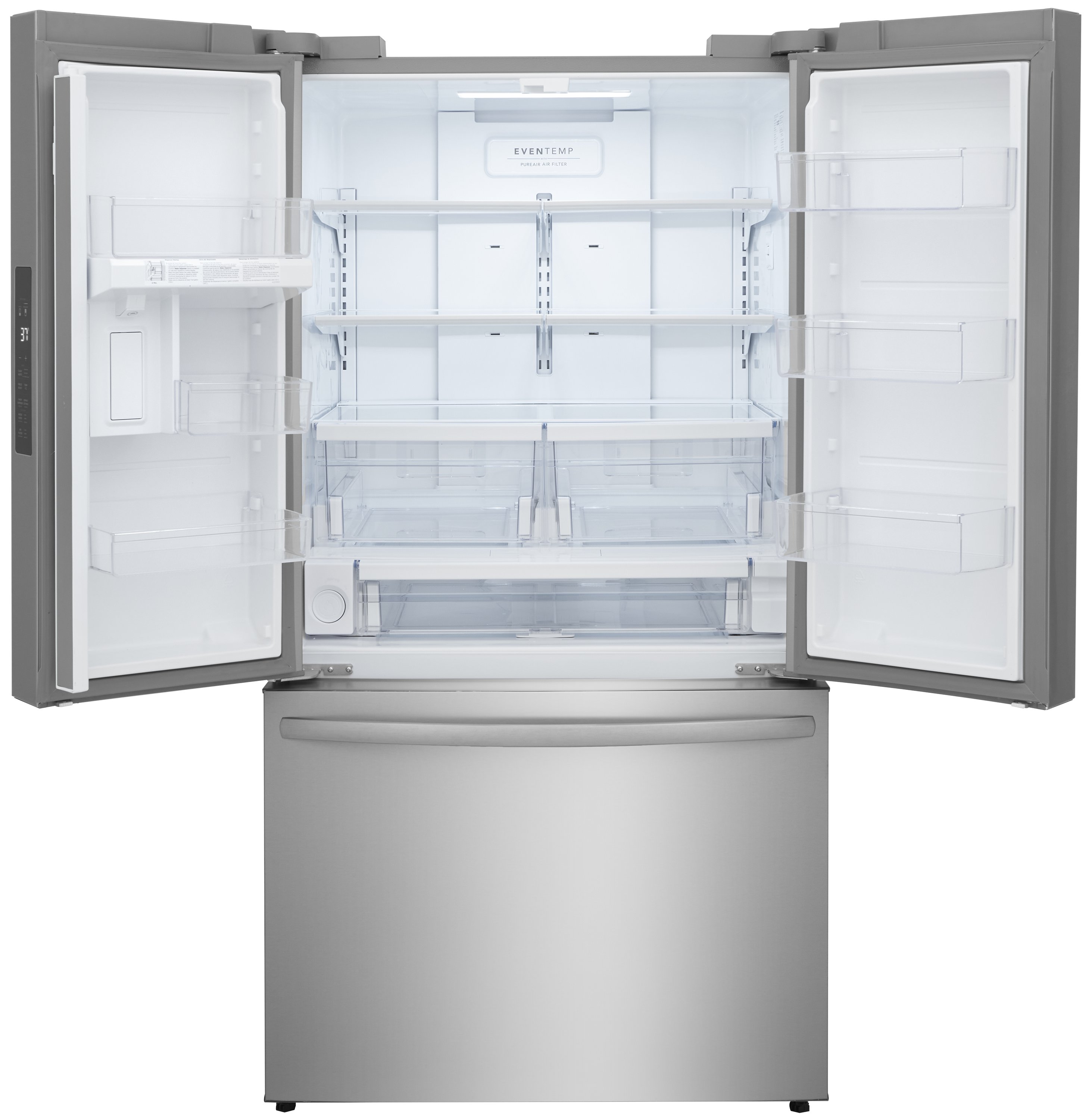Refrigerador Francés de 3 Puertas de Profundidad Estándar de 28.8 pies cúbicos con Fabricador de Hielo y Dispensador de Agua (Acero Inoxidable Anti-huellas) Certificado ENERGY STAR.