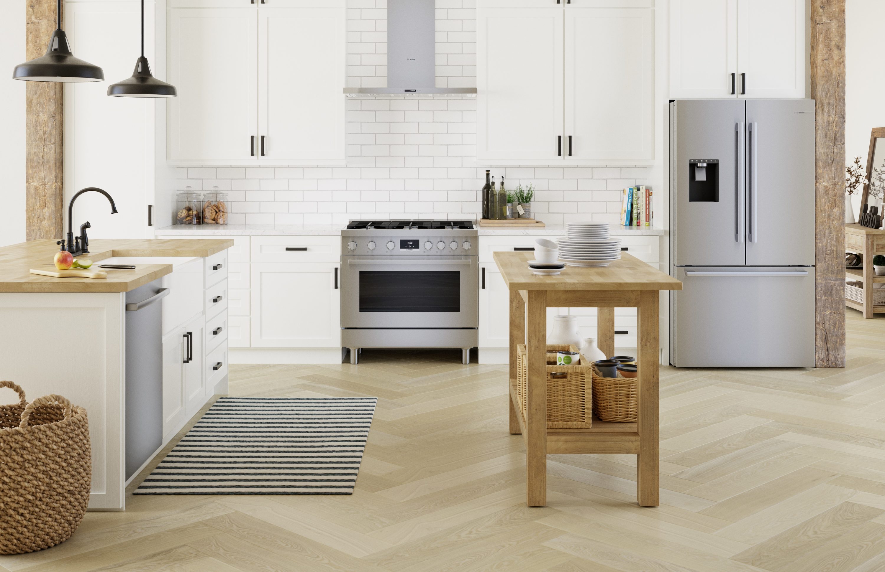 Refrigerador francés Bosch de la Serie 500 de 26 pies cúbicos de profundidad estándar con 3 puertas y compatible con tecnología inteligente, fabricador de hielo y dispensador de agua y hielo (acero inoxidable) certificado ENERGY STAR B36FD50SNS.