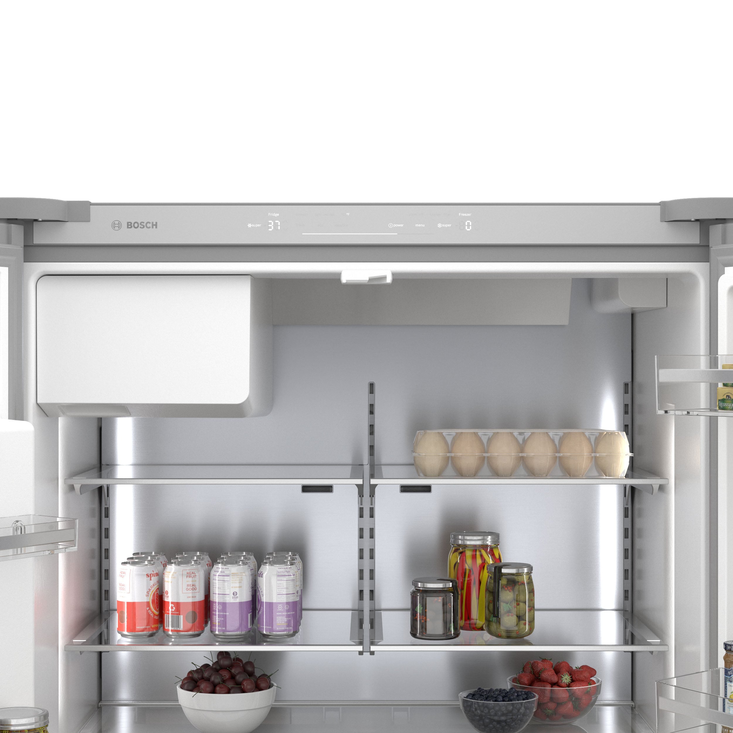 Refrigerador francés de puerta triple compatible con Smart de la serie 500 de Bosch de profundidad de mostrador con fabricador de hielo, dispensador de agua e hielo (Acero inoxidable) Certificado ENERGY STAR B36CD50SNS