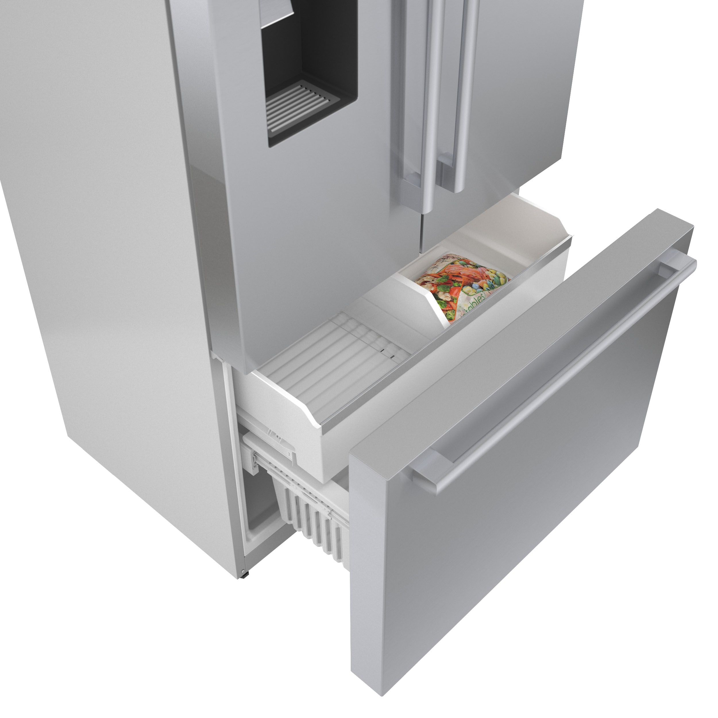 Refrigerador francés de puerta triple compatible con Smart de la serie 500 de Bosch de profundidad de mostrador con fabricador de hielo, dispensador de agua e hielo (Acero inoxidable) Certificado ENERGY STAR B36CD50SNS