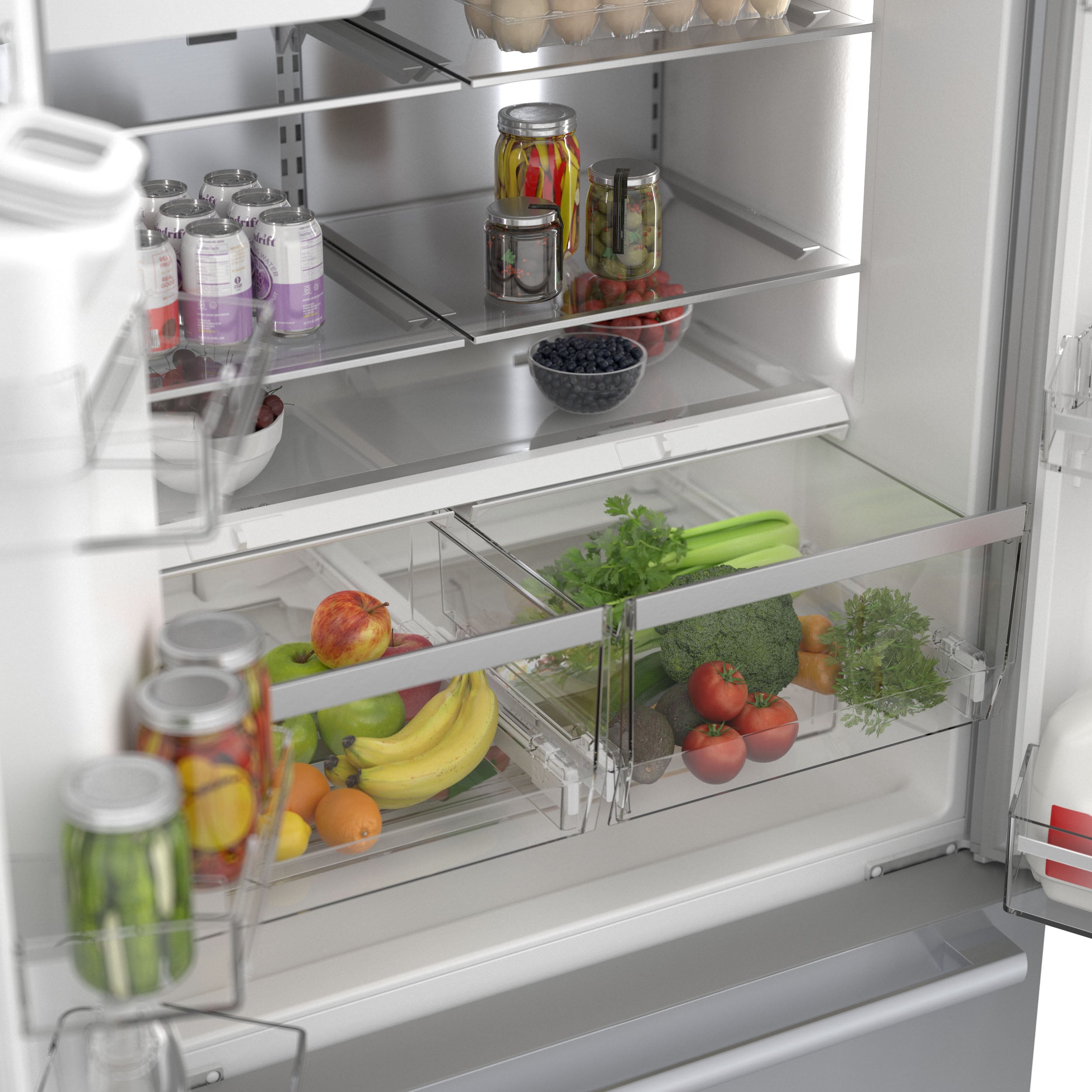 Refrigerador francés de puerta triple compatible con Smart de la serie 500 de Bosch de profundidad de mostrador con fabricador de hielo, dispensador de agua e hielo (Acero inoxidable) Certificado ENERGY STAR B36CD50SNS