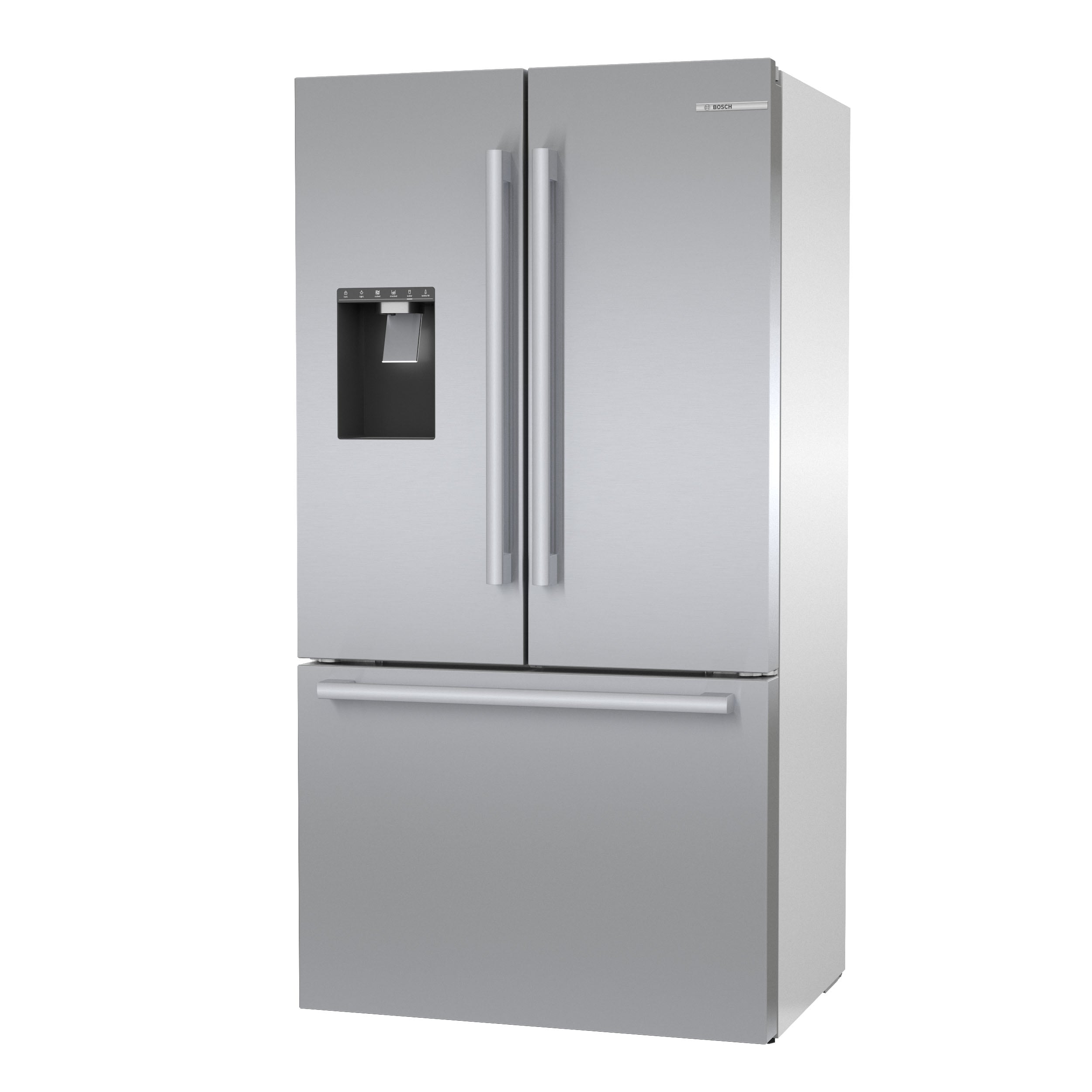 Refrigerador francés de puerta triple compatible con Smart de la serie 500 de Bosch de profundidad de mostrador con fabricador de hielo, dispensador de agua e hielo (Acero inoxidable) Certificado ENERGY STAR B36CD50SNS