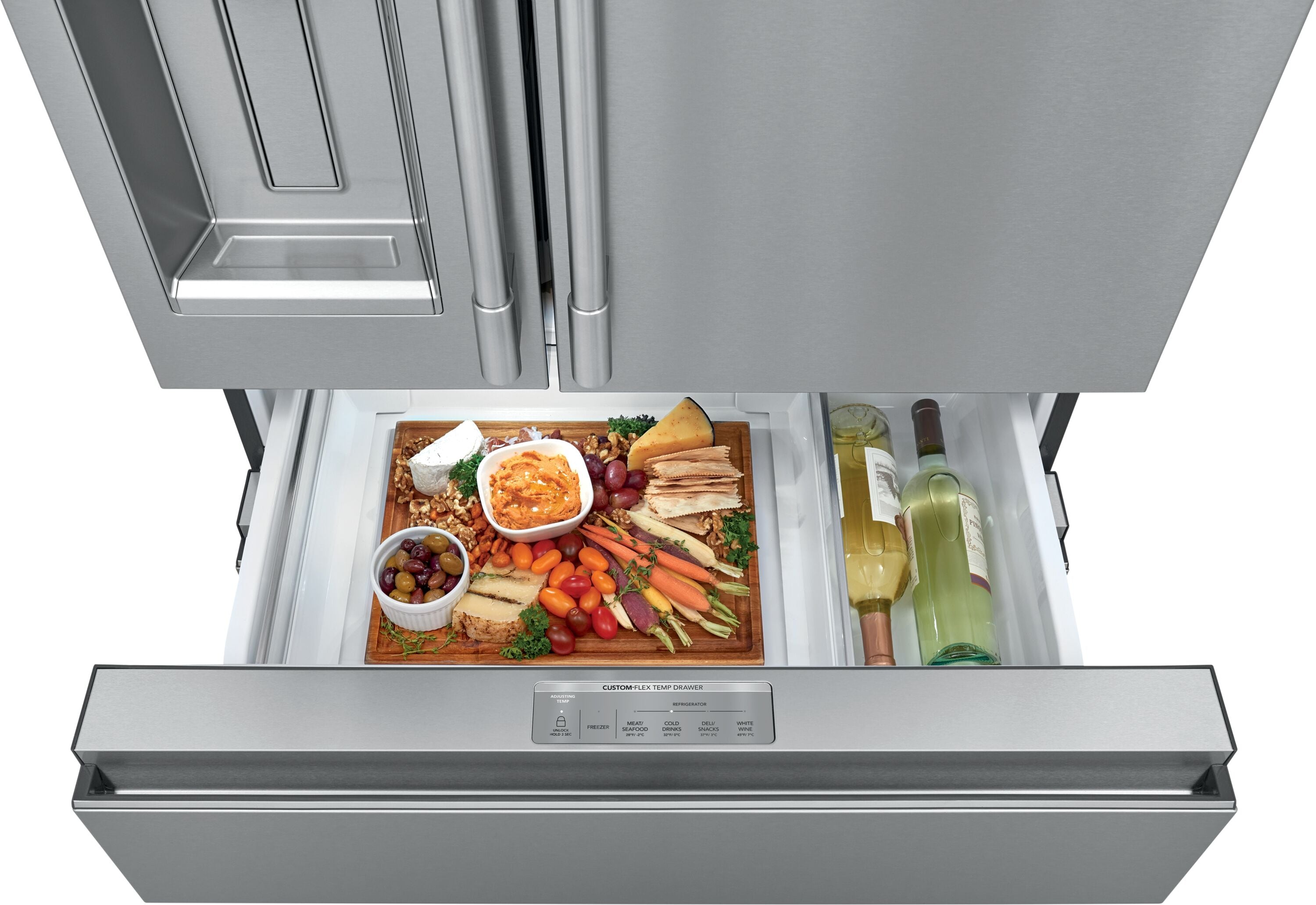 Refrigerador Francés de Puerta Doble de 4 Puertas Profesional de Frigidaire con Capacidad de 21.4 pies cúbicos y Fabricador de Hielo Doble con Dispensador de Agua y Hielo (Acero Inoxidable Anti-Huellas) Certificado por ENERGY STAR