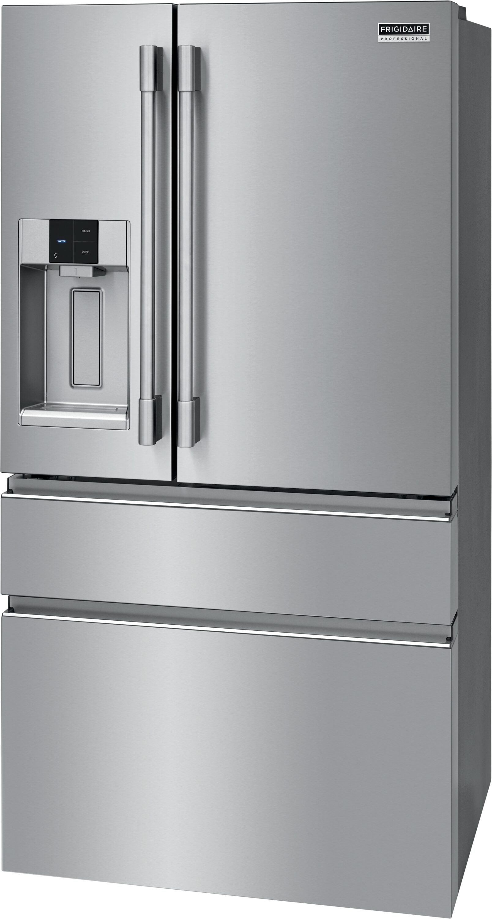 Refrigerador Francés de Puerta Doble de 4 Puertas Profesional de Frigidaire con Capacidad de 21.4 pies cúbicos y Fabricador de Hielo Doble con Dispensador de Agua y Hielo (Acero Inoxidable Anti-Huellas) Certificado por ENERGY STAR