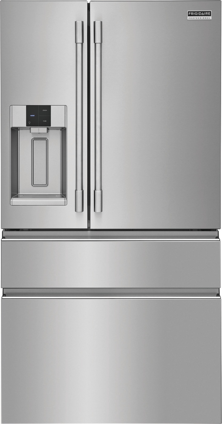Refrigerador Francés de Puerta Doble de 4 Puertas Profesional de Frigidaire con Capacidad de 21.4 pies cúbicos y Fabricador de Hielo Doble con Dispensador de Agua y Hielo (Acero Inoxidable Anti-Huellas) Certificado por ENERGY STAR
