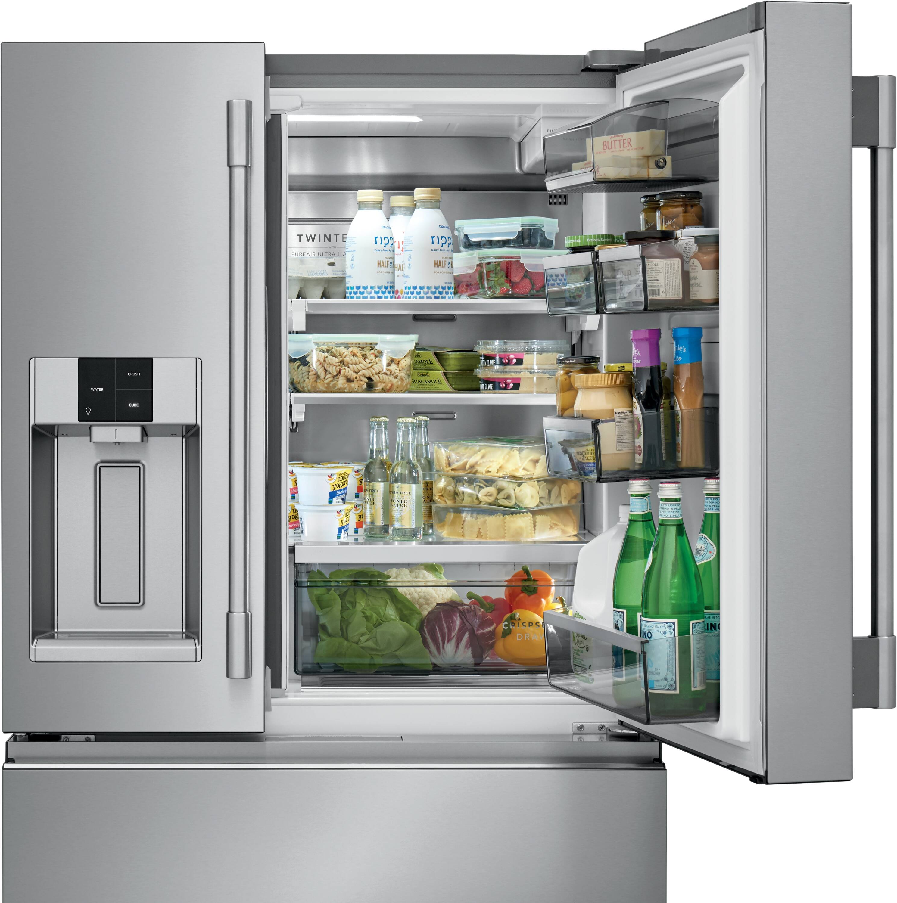 Refrigerador Francés de Puerta Doble de 4 Puertas Profesional de Frigidaire con Capacidad de 21.4 pies cúbicos y Fabricador de Hielo Doble con Dispensador de Agua y Hielo (Acero Inoxidable Anti-Huellas) Certificado por ENERGY STAR