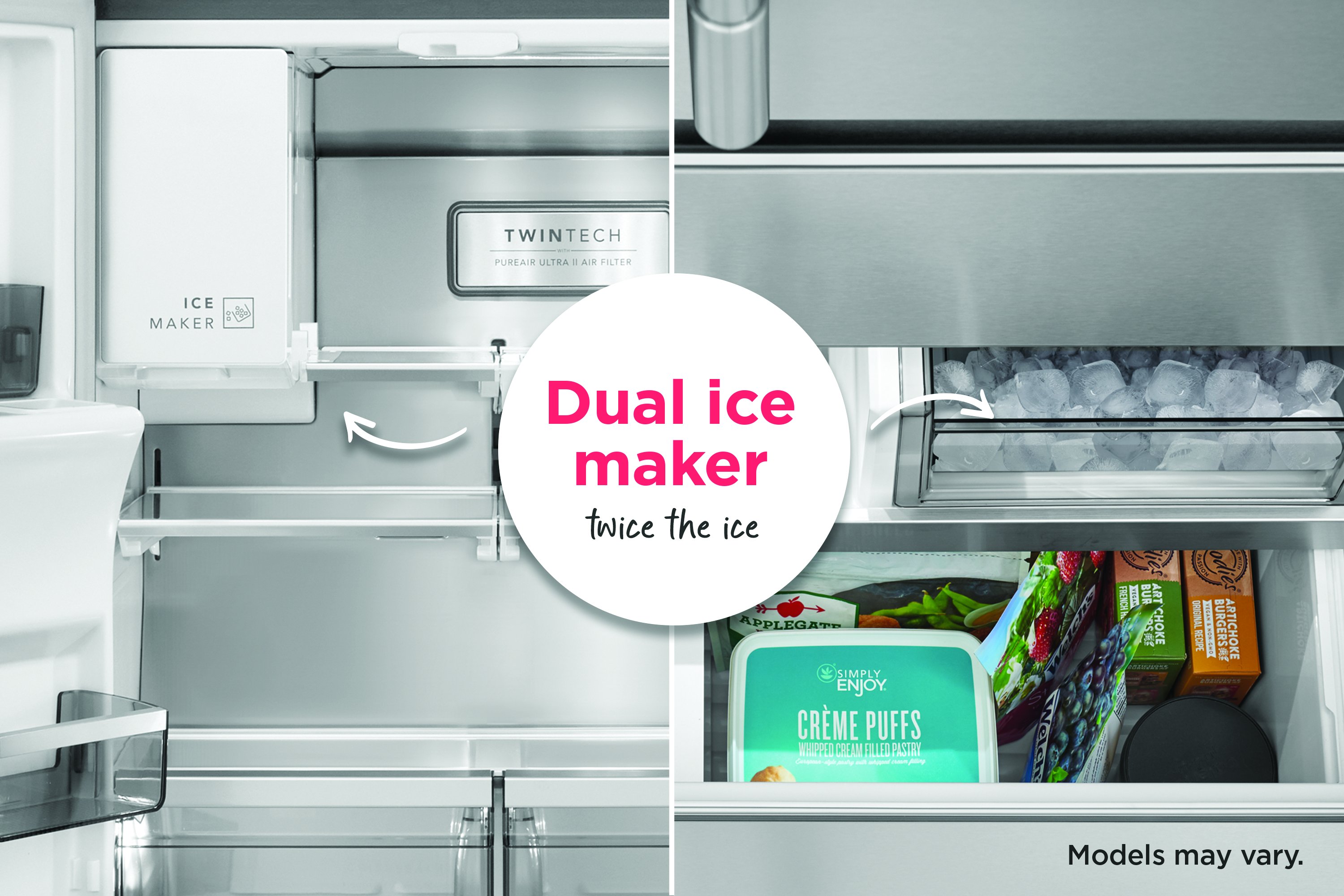 Refrigerador Francés de Puerta Doble de 4 Puertas Profesional de Frigidaire con Capacidad de 21.4 pies cúbicos y Fabricador de Hielo Doble con Dispensador de Agua y Hielo (Acero Inoxidable Anti-Huellas) Certificado por ENERGY STAR