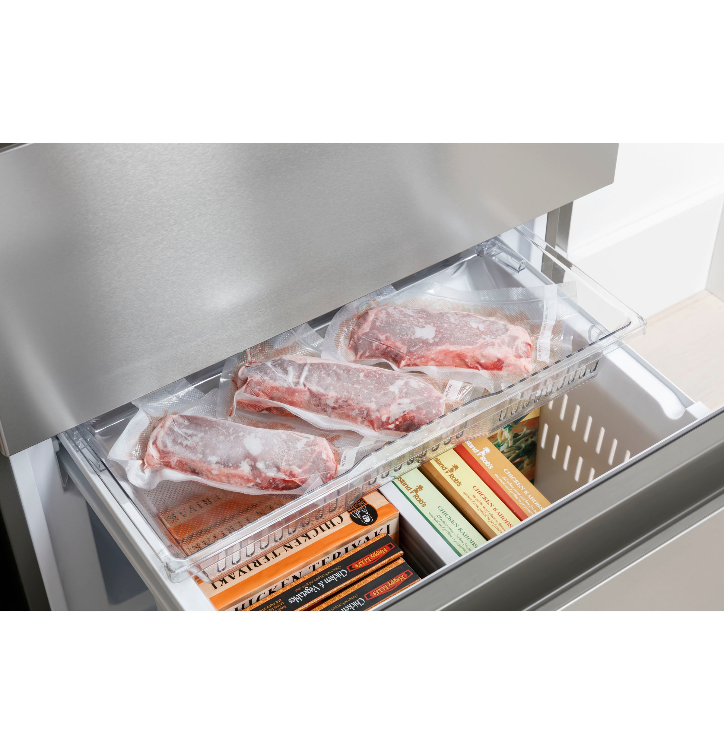 Refrigerador de puertas francesas de 4 puertas Haier Counter-Depth de 14.5 pies cúbicos opcional (se vende por separado) (Acero inoxidable) QJS15HYRFS