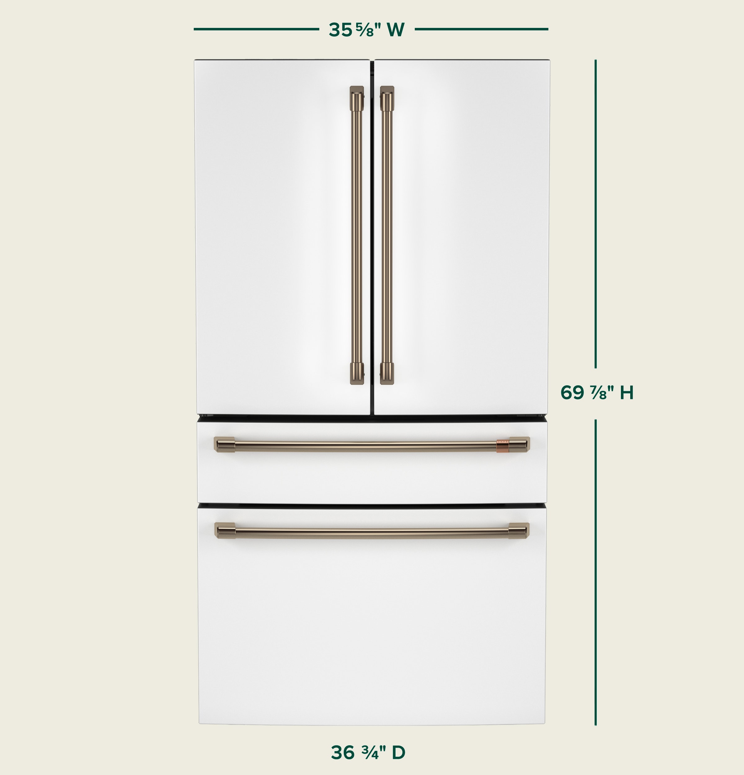 Refrigerador francés estándar de profundidad de 28.7 pies cúbicos con 4 puertas compatible con tecnología inteligente, fabricador de hielo y dispensador de agua (blanco mate) Certificado ENERGY STAR.