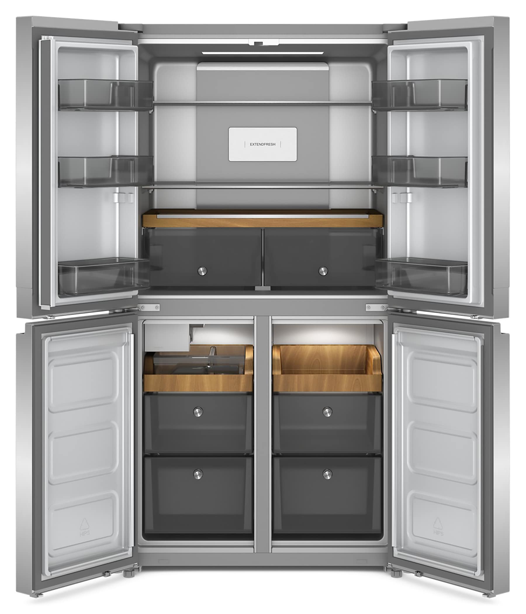 Refrigerador francés de 4 puertas con fabricador de hielo KitchenAid Counter-Depth de 19.4 pies cúbicos (Acero metálico resistente a manchas) certificado ENERGY STAR KRQC506MPS