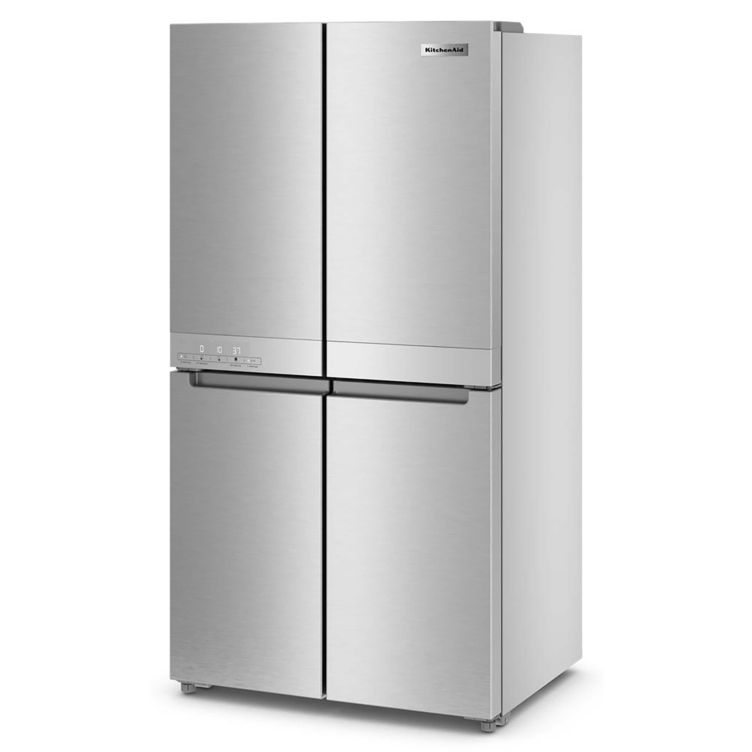 Refrigerador francés de 4 puertas con fabricador de hielo KitchenAid Counter-Depth de 19.4 pies cúbicos (Acero metálico resistente a manchas) certificado ENERGY STAR KRQC506MPS