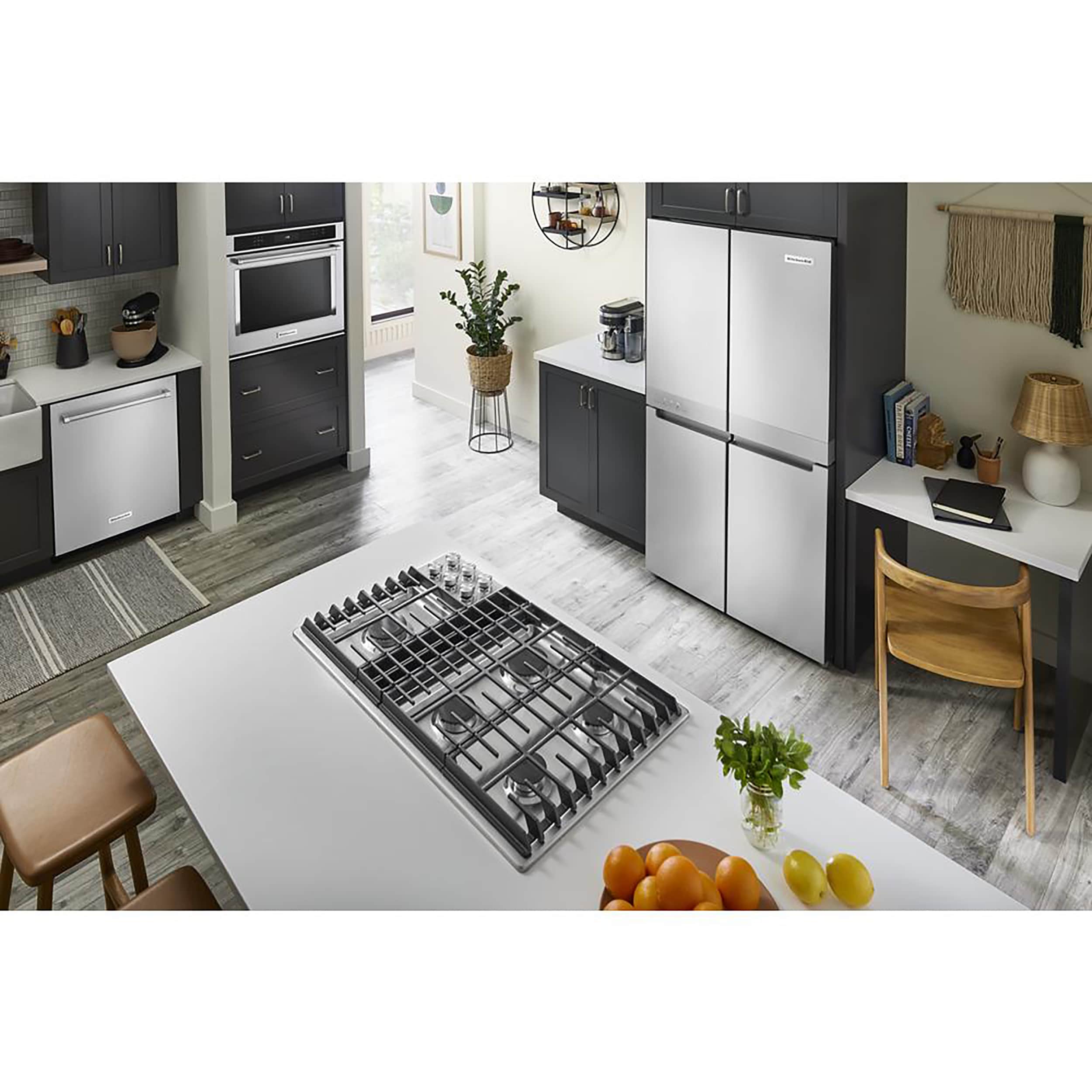 Refrigerador francés de 4 puertas con fabricador de hielo KitchenAid Counter-Depth de 19.4 pies cúbicos (Acero metálico resistente a manchas) certificado ENERGY STAR KRQC506MPS