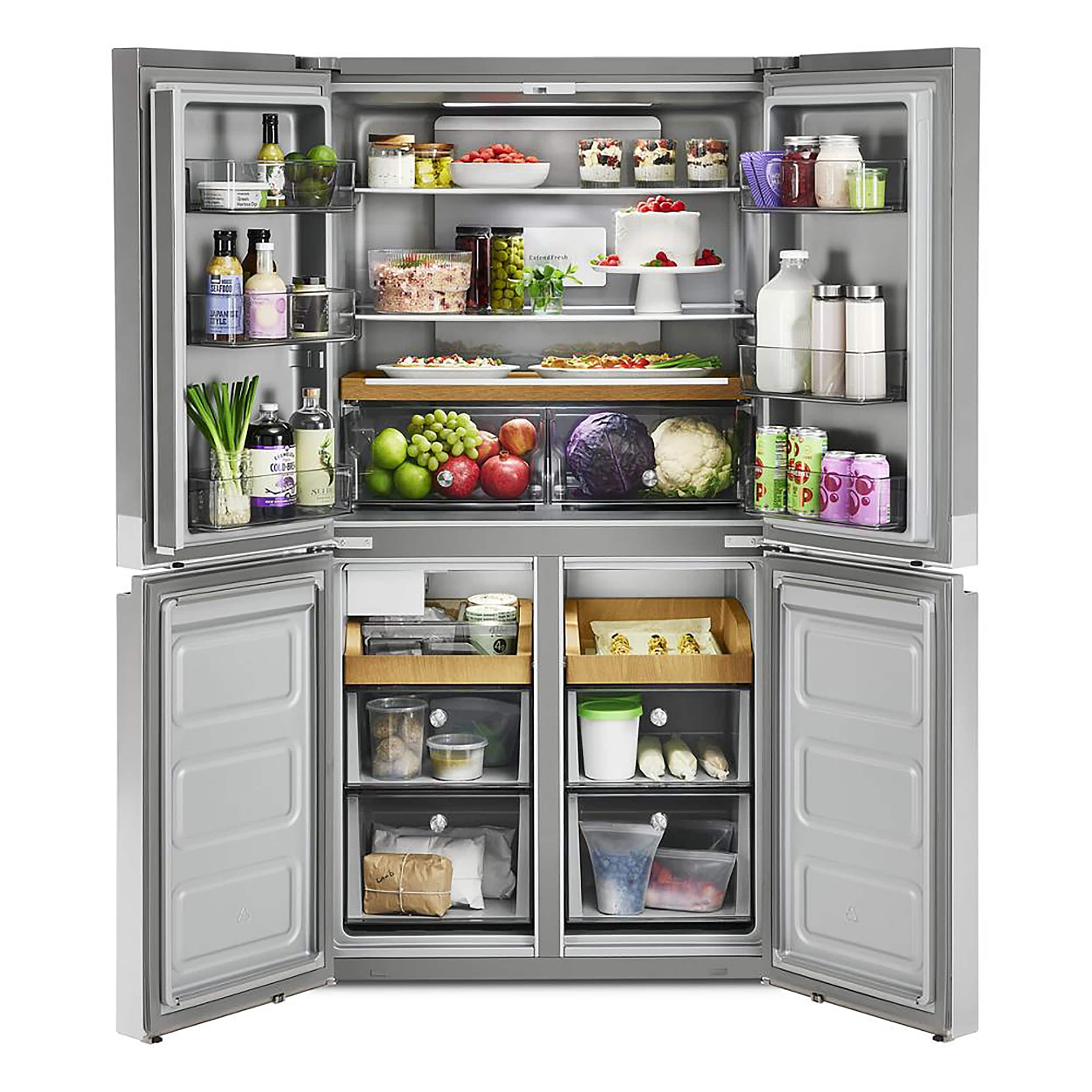 Refrigerador francés de 4 puertas con fabricador de hielo KitchenAid Counter-Depth de 19.4 pies cúbicos (Acero metálico resistente a manchas) certificado ENERGY STAR KRQC506MPS