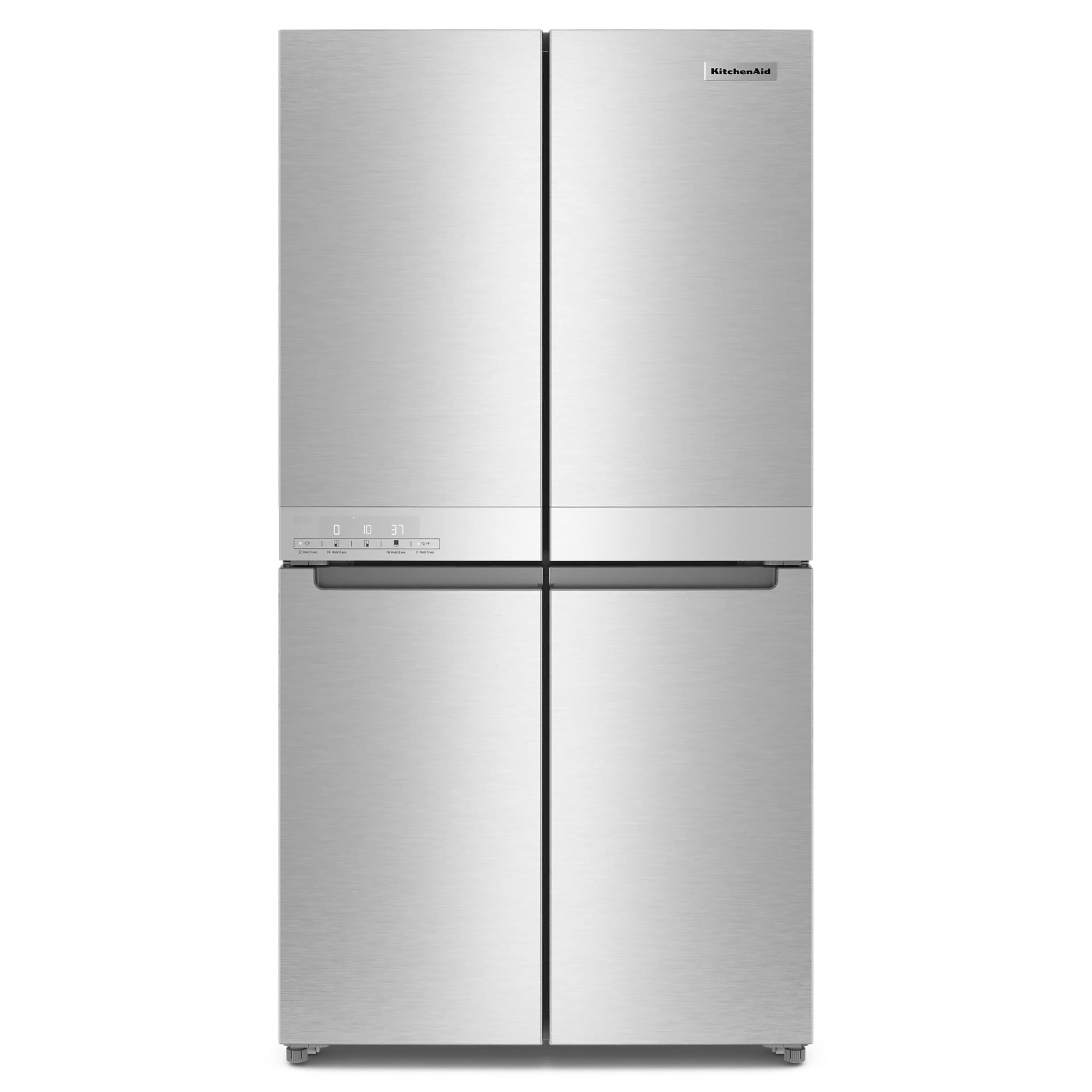 Refrigerador francés de 4 puertas con fabricador de hielo KitchenAid Counter-Depth de 19.4 pies cúbicos (Acero metálico resistente a manchas) certificado ENERGY STAR KRQC506MPS