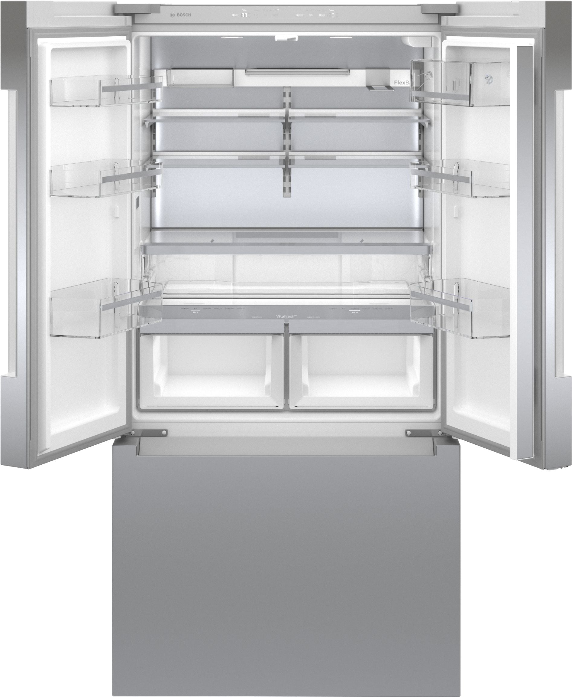 Refrigerador Francés de Puertas Dobles Inteligente Compatible con Smart, para Profundidad de Mostrador de 22 pies cúbicos, con Fabricador de Hielo y Dispensador de Hielo ( Acero Inoxidable ) Certificado ENERGY STAR de Bosch B36CT81ENS