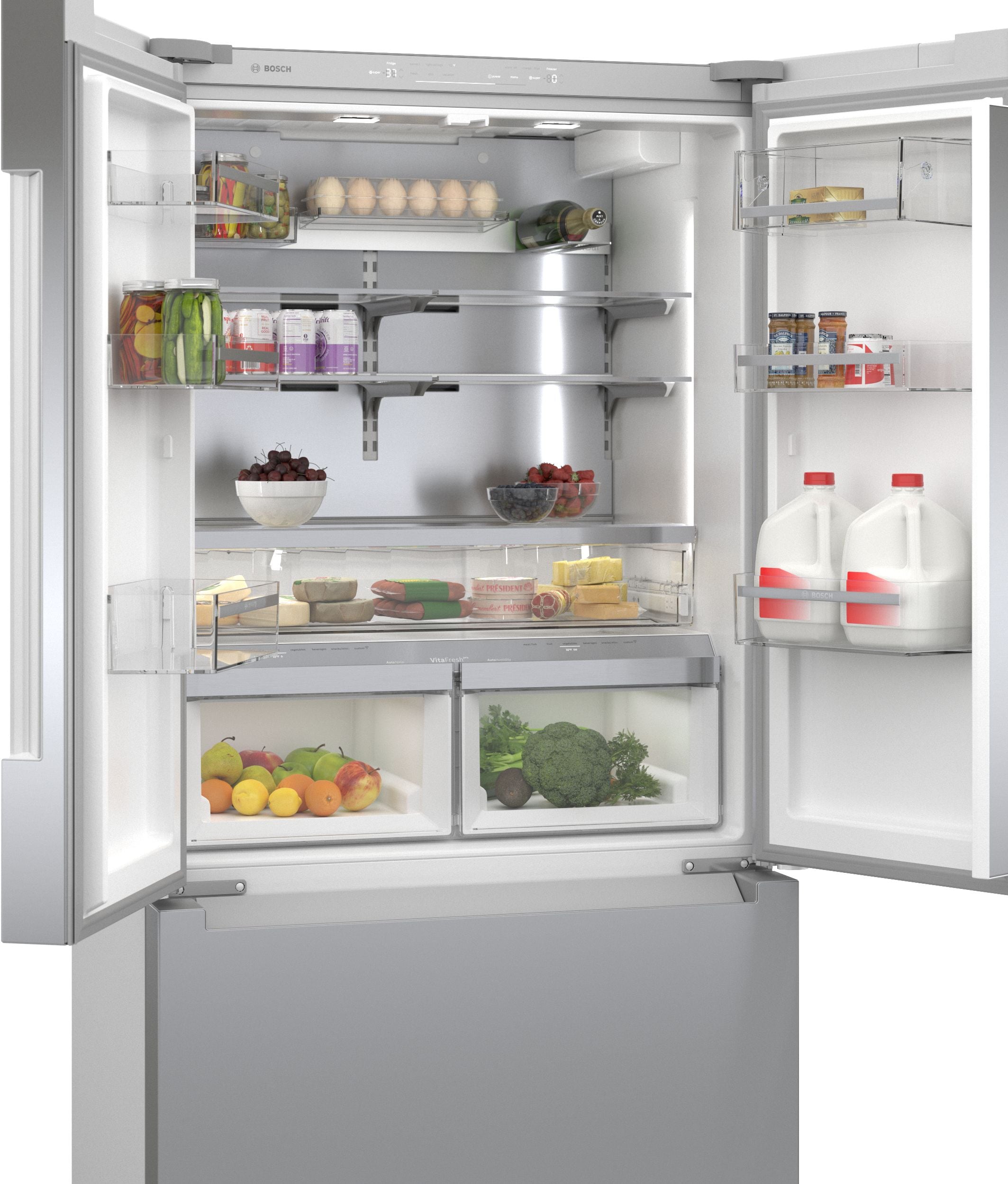 Refrigerador Francés de Puertas Dobles Inteligente Compatible con Smart, para Profundidad de Mostrador de 22 pies cúbicos, con Fabricador de Hielo y Dispensador de Hielo ( Acero Inoxidable ) Certificado ENERGY STAR de Bosch B36CT81ENS