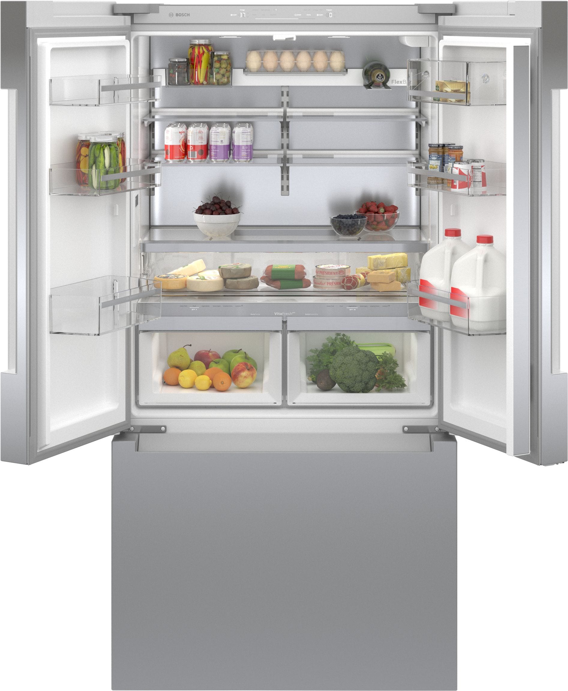 Refrigerador Francés de Puertas Dobles Inteligente Compatible con Smart, para Profundidad de Mostrador de 22 pies cúbicos, con Fabricador de Hielo y Dispensador de Hielo ( Acero Inoxidable ) Certificado ENERGY STAR de Bosch B36CT81ENS