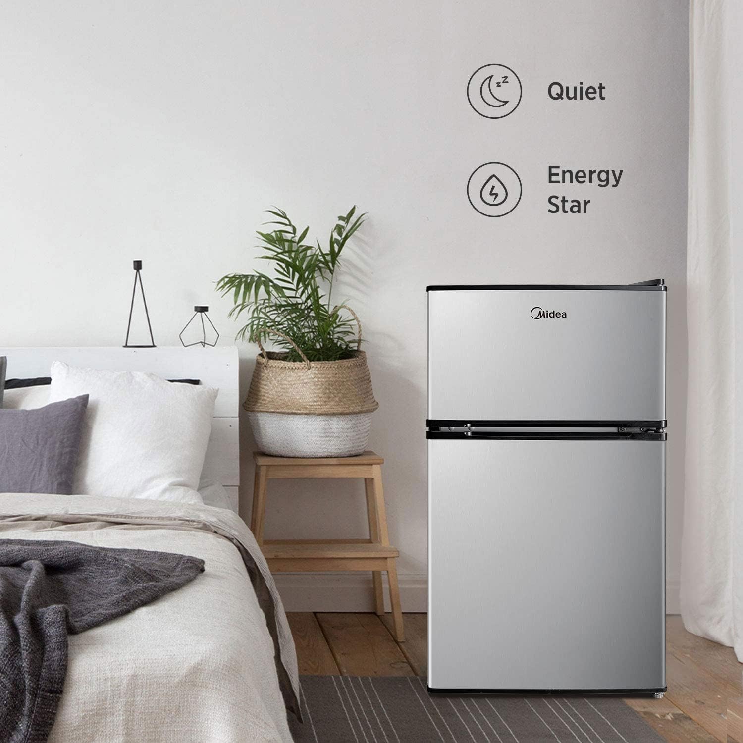 Refrigerador pequeño de 3.1 pies cúbicos con congelador (Acero inoxidable) WHD-113FSS1 de Midea