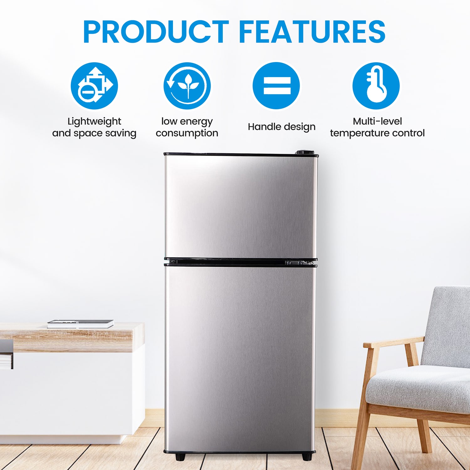 Refrigerador Mini de 3.5 Pies Cúbicos con Congelador (Plata) Eficiencia Energética STAR