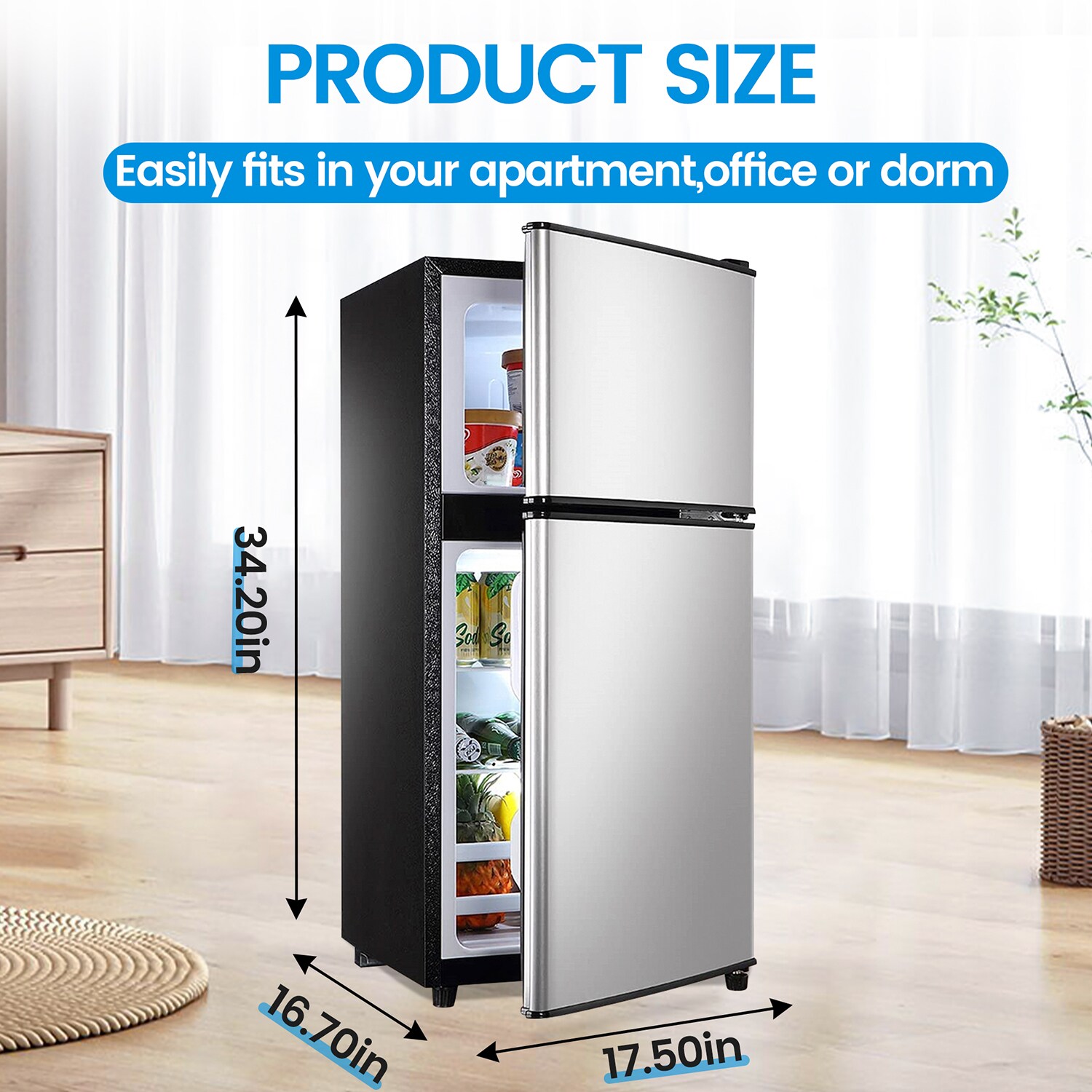 Refrigerador Mini de 3.5 Pies Cúbicos con Congelador (Plata) Eficiencia Energética STAR