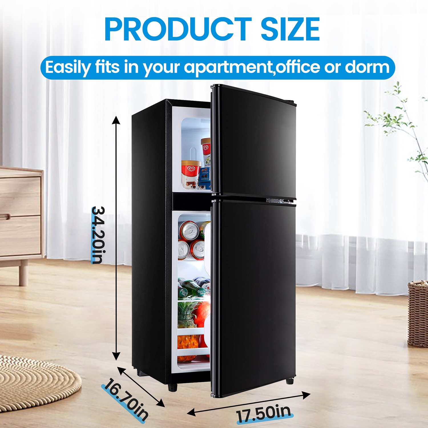 Mini refrigerador con congelador de 3.5 pies cúbicos de Jeremy Cass (Negro) ENERGY STAR