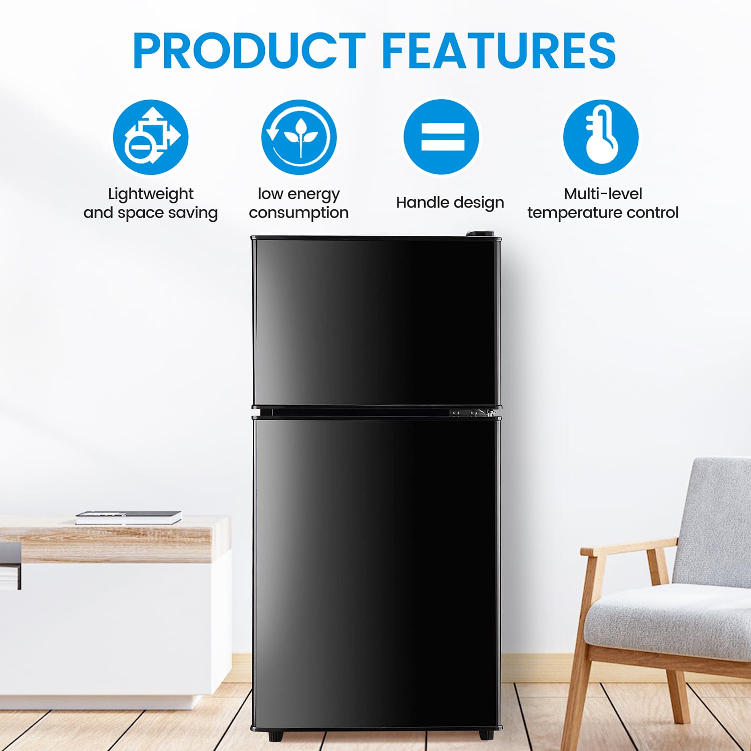 Mini refrigerador con congelador de 3.5 pies cúbicos de Jeremy Cass (Negro) ENERGY STAR