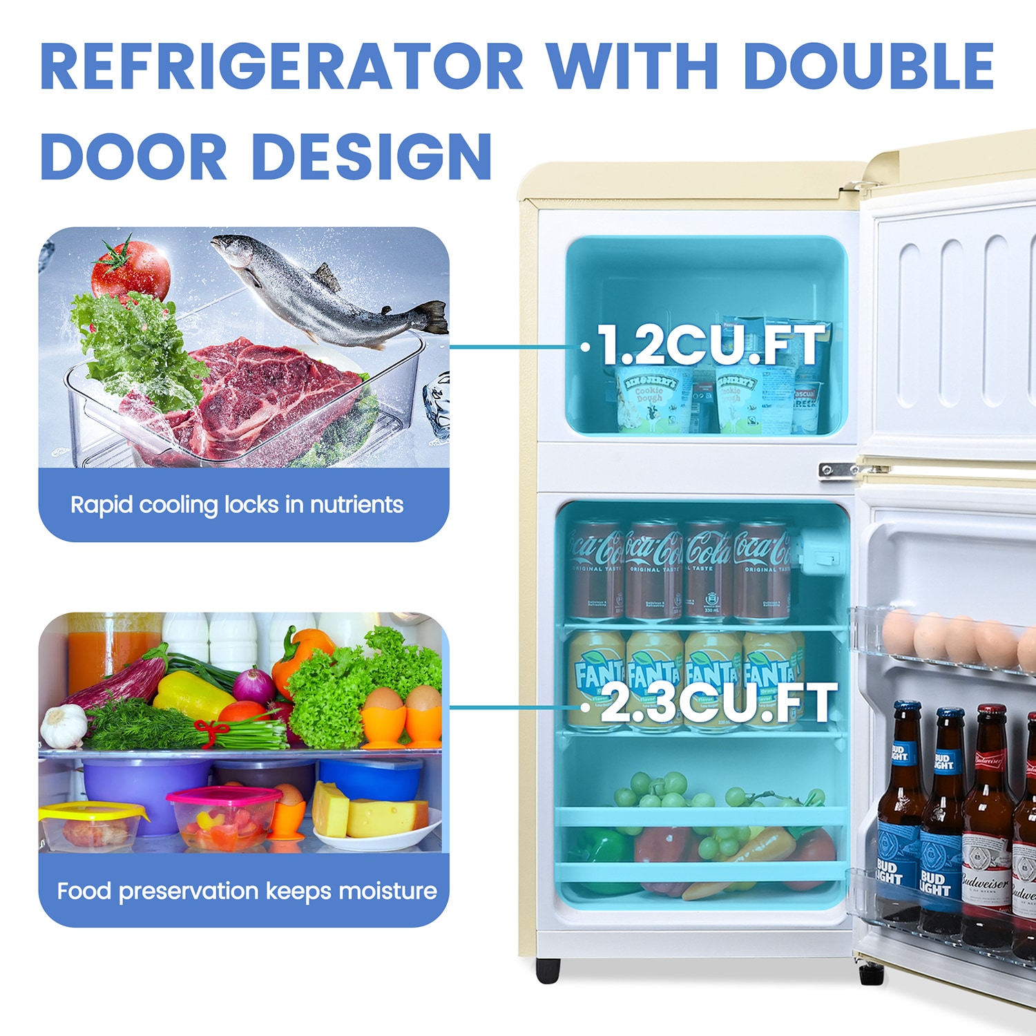 Refrigerador Mini de 3.5 pies cúbicos con congelador (Blanco Crema) con certificación ENERGY STAR