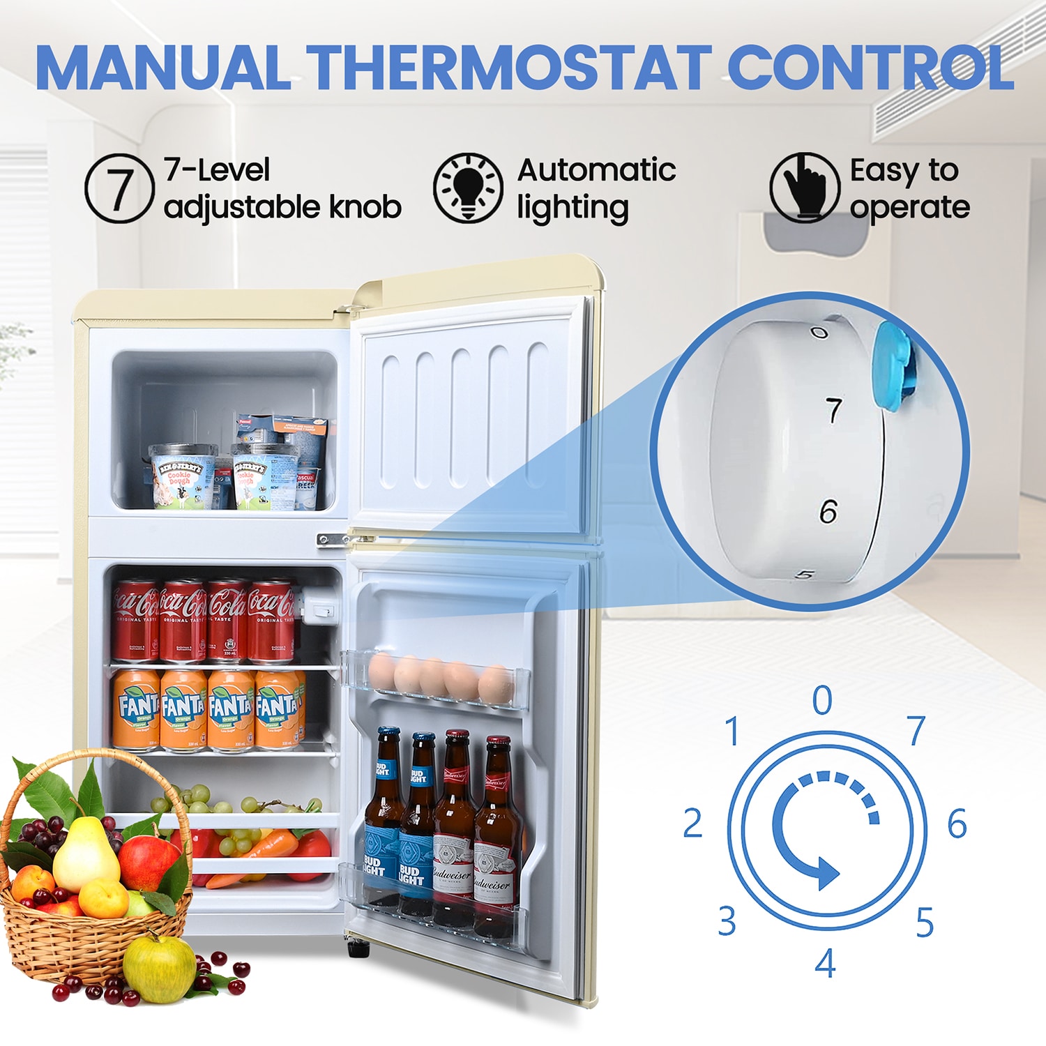 Refrigerador Mini de 3.5 pies cúbicos con congelador (Blanco Crema) con certificación ENERGY STAR