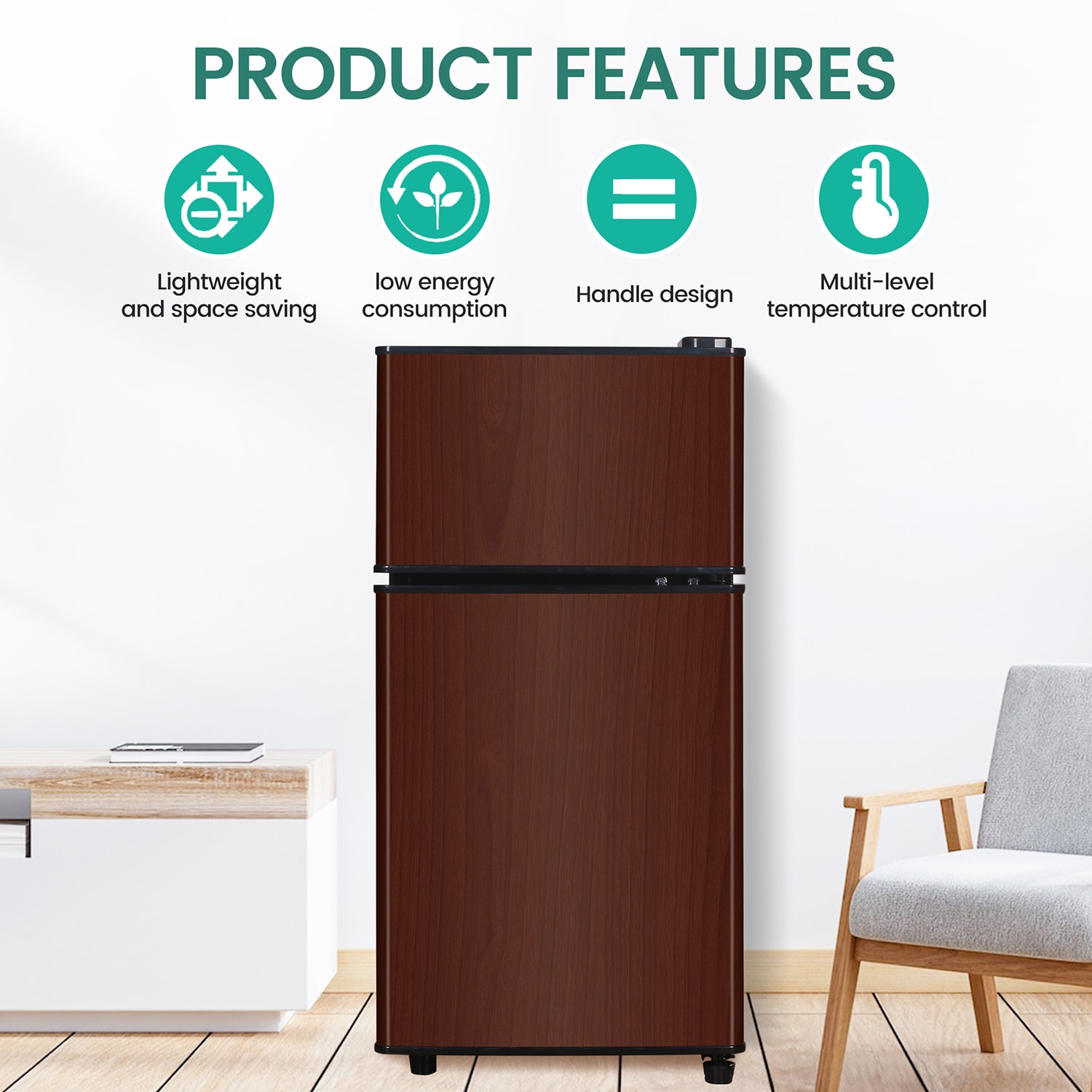 Refrigerador mini de 3.5 pies cúbicos con congelador (grano de madera) Jeremy Cass ENERGY STAR