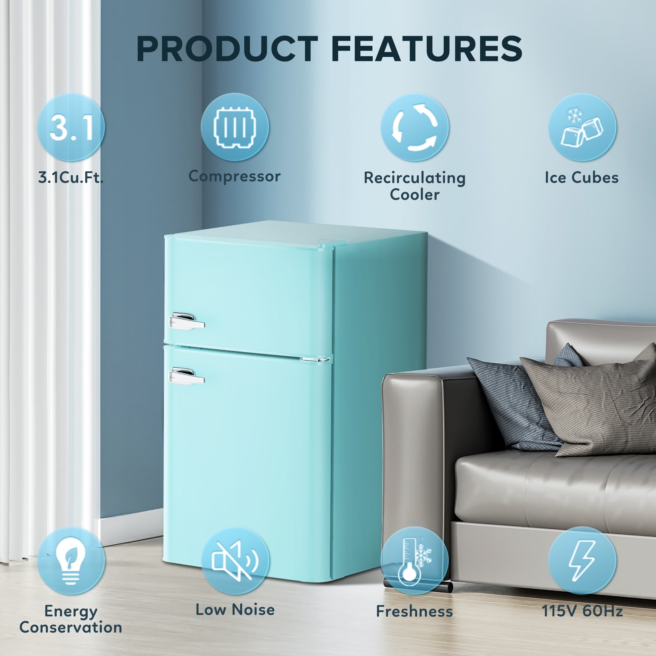 Refrigerador Mini de 3.2 pies cúbicos con Congelador (Verde)