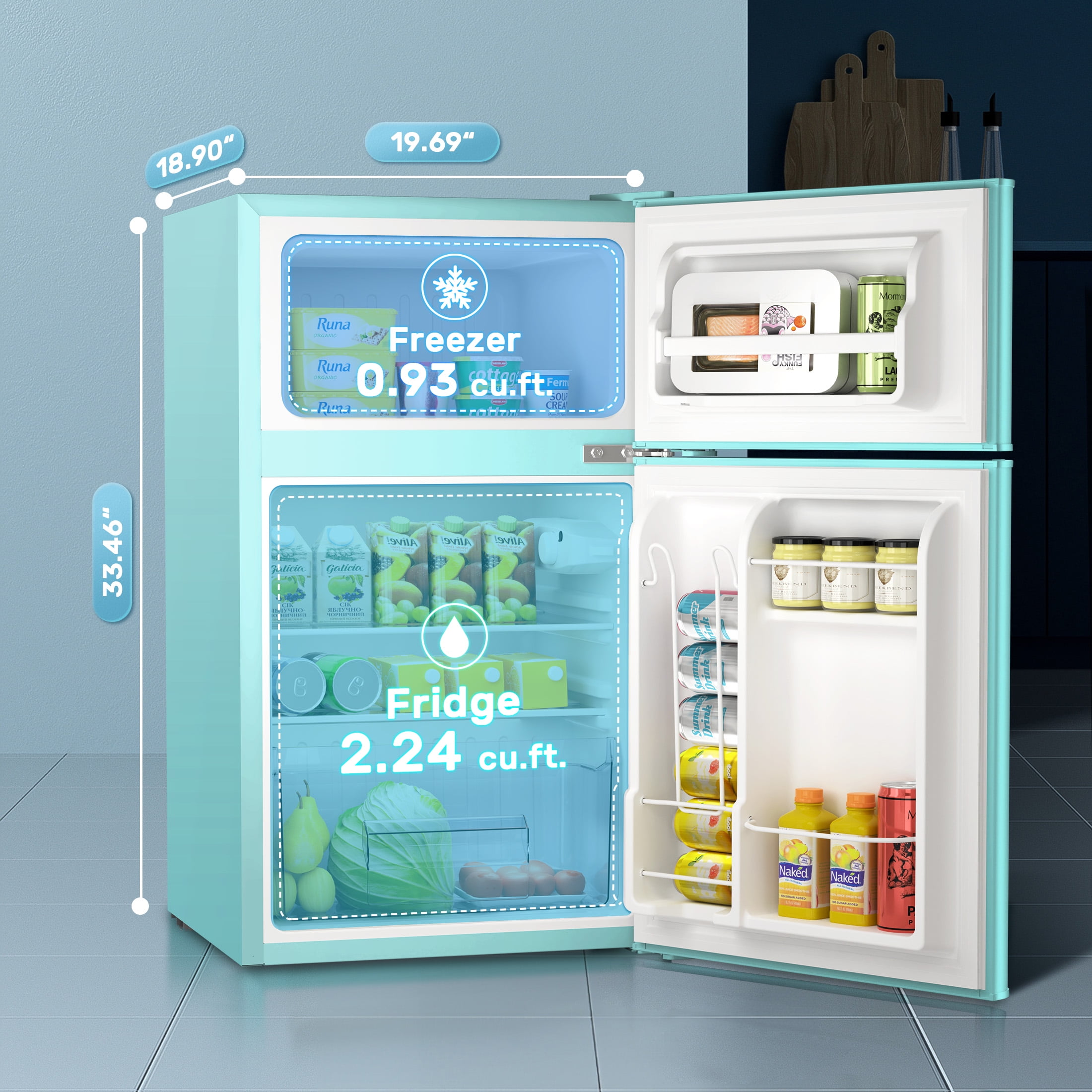 Refrigerador Mini de 3.2 pies cúbicos con Congelador (Verde)